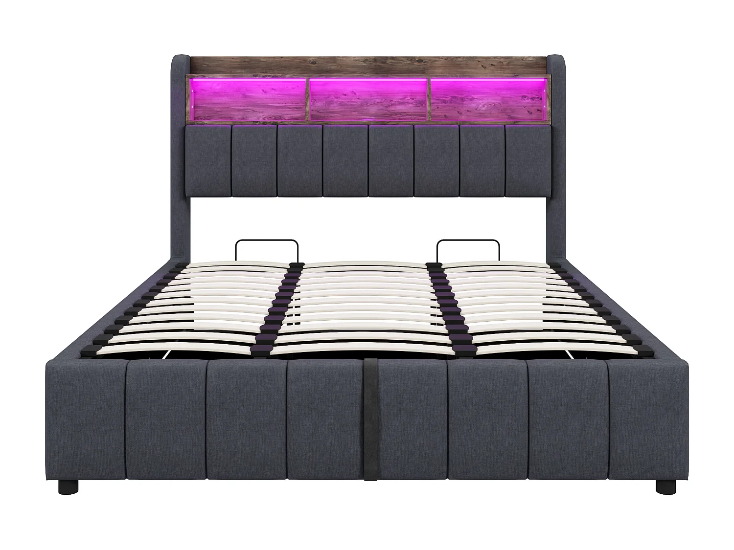 Lit coffre 180x200 cm - Lit adulte avec éclairage LED, USB et Type-C - lin gris - sans matelas