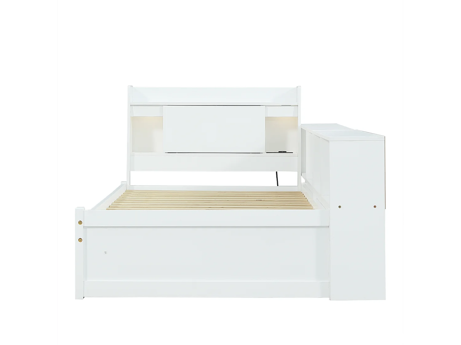 Lit enfant 90x200cm - avec tête de lit avec rangement, 2 tiroirs - blanc - sans matelas