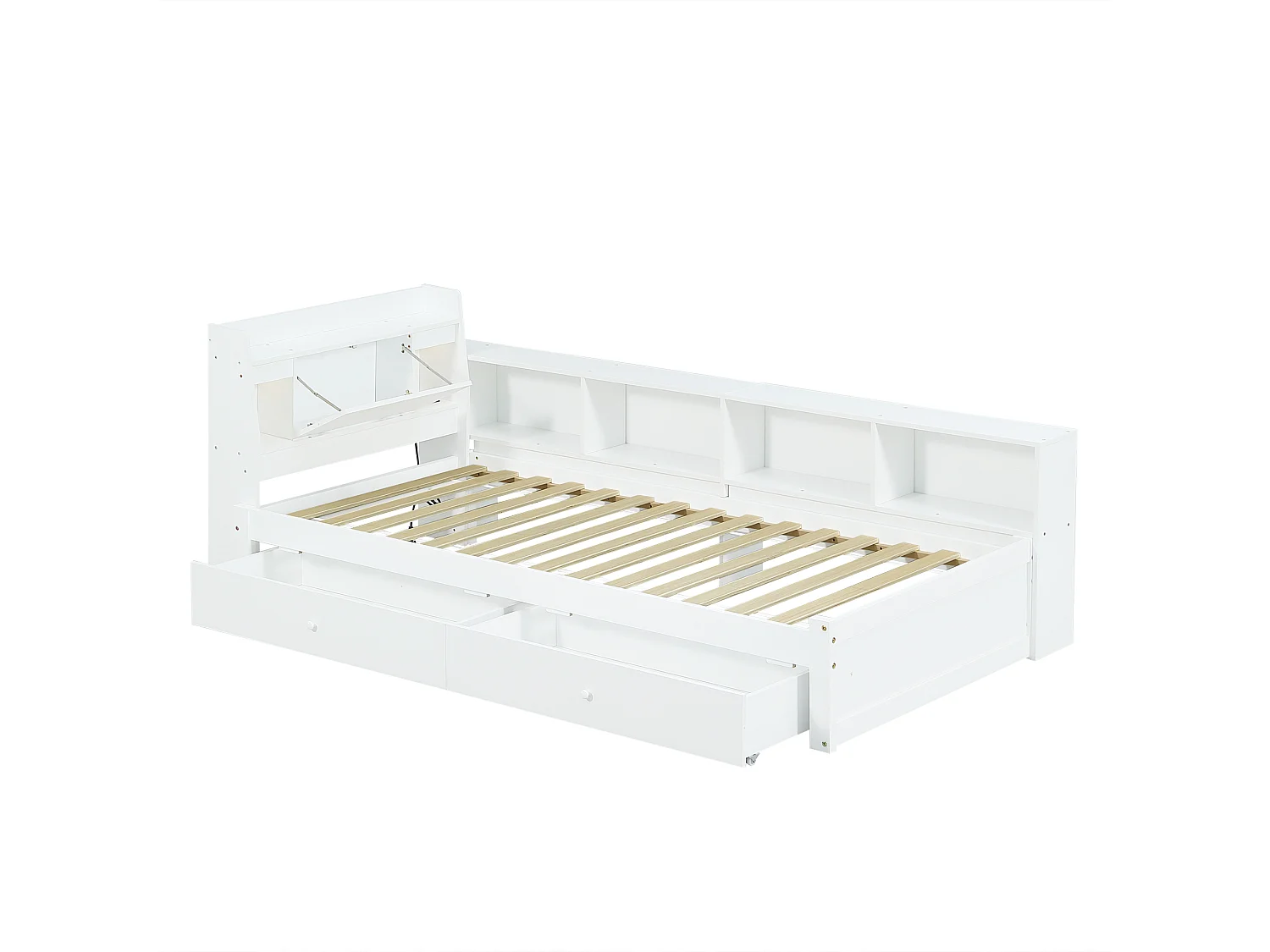 Lit enfant 90x200cm - avec tête de lit avec rangement, 2 tiroirs - blanc - sans matelas