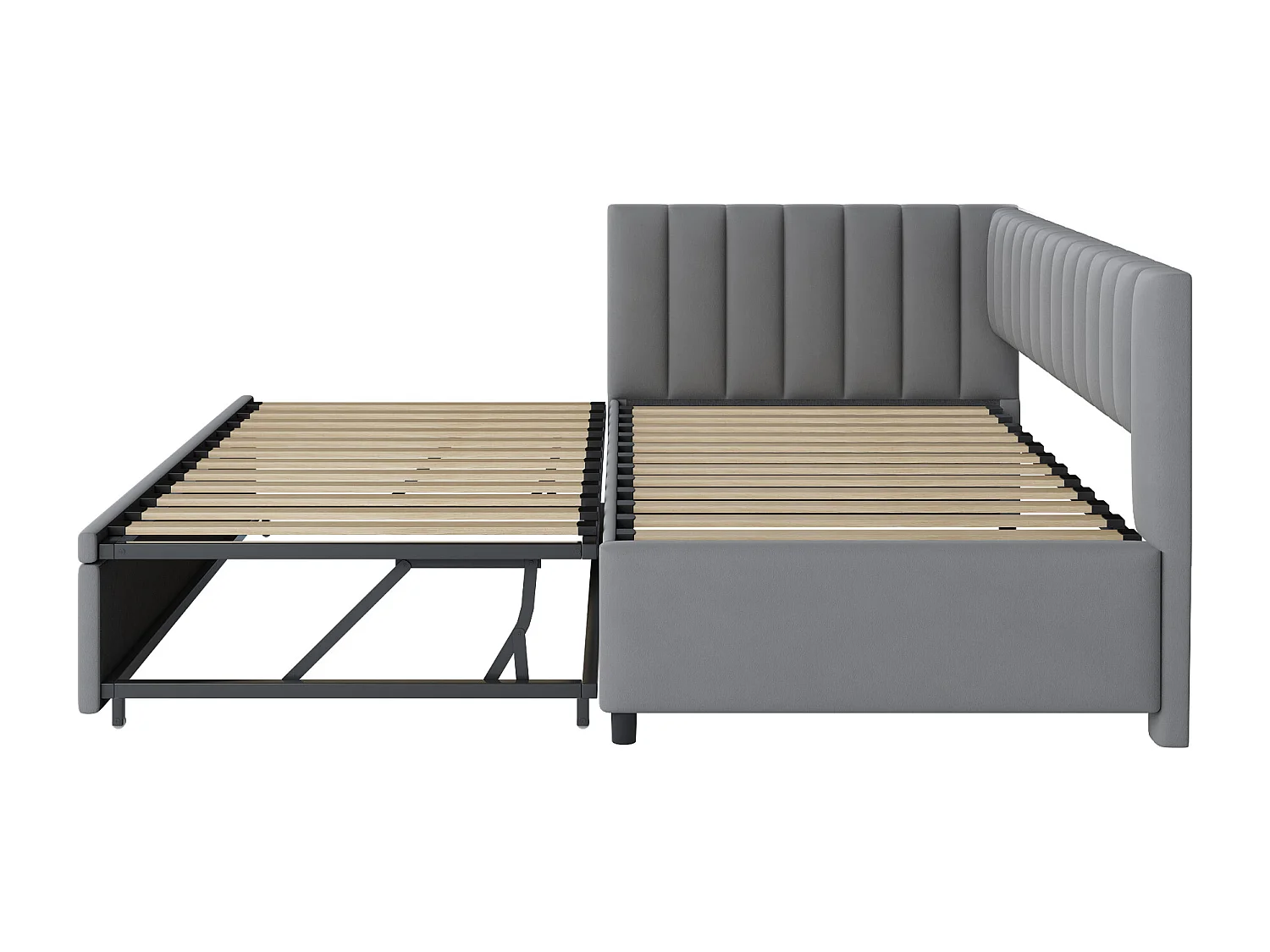 Opbergbed 90x200 cm - Kinderbed met lattenbodem - grijs fluweel