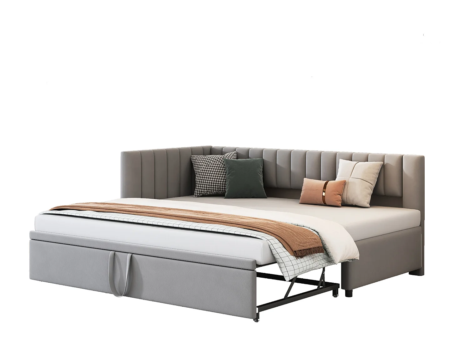 Opbergbed 90x200 cm - Kinderbed met lattenbodem - grijs fluweel