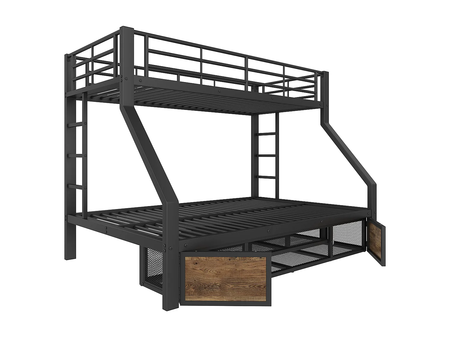 Lit superposé 90/140x200 cm - Lit enfant avec sommier à lattes métalliques et étagère à chaussures - noir - sans matelas