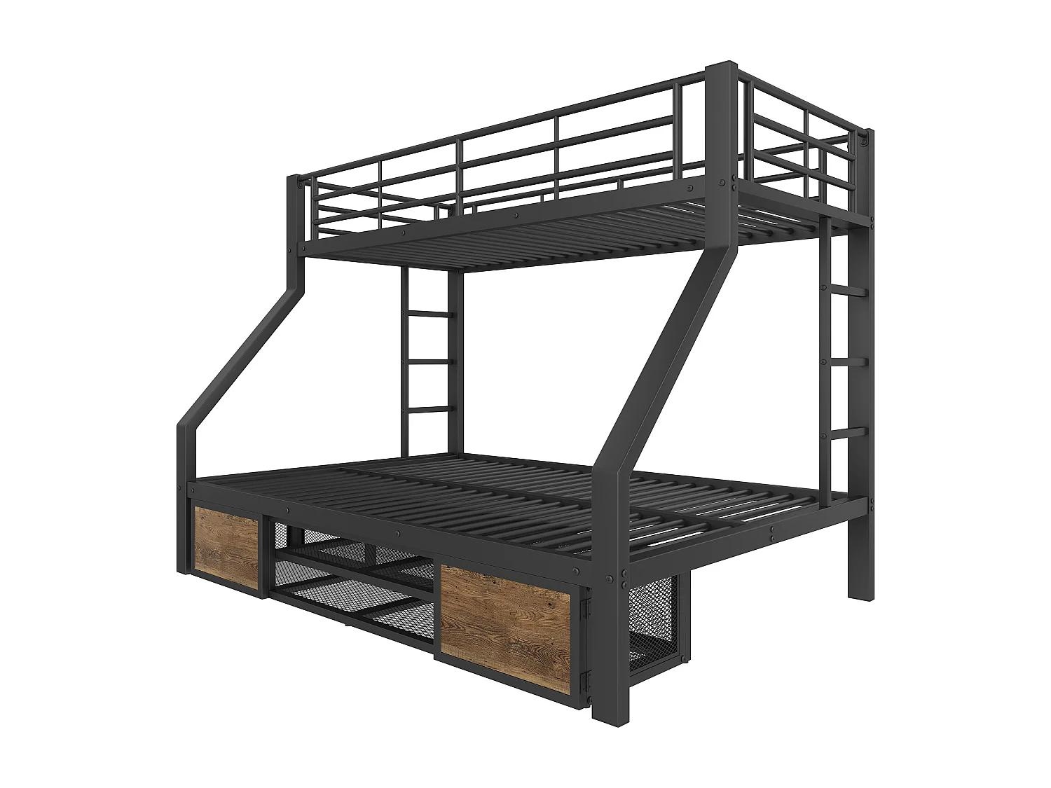 Lit superposé 90/140x200 cm - Lit enfant avec sommier à lattes métalliques et étagère à chaussures - noir - sans matelas