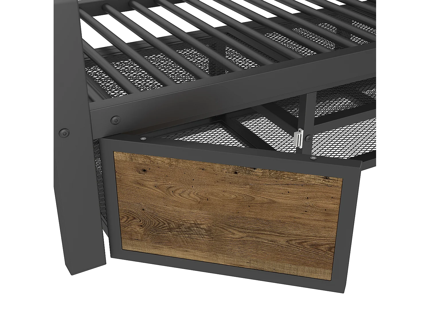 Lit superposé 90/140x200 cm - Lit enfant avec sommier à lattes métalliques et étagère à chaussures - noir - sans matelas