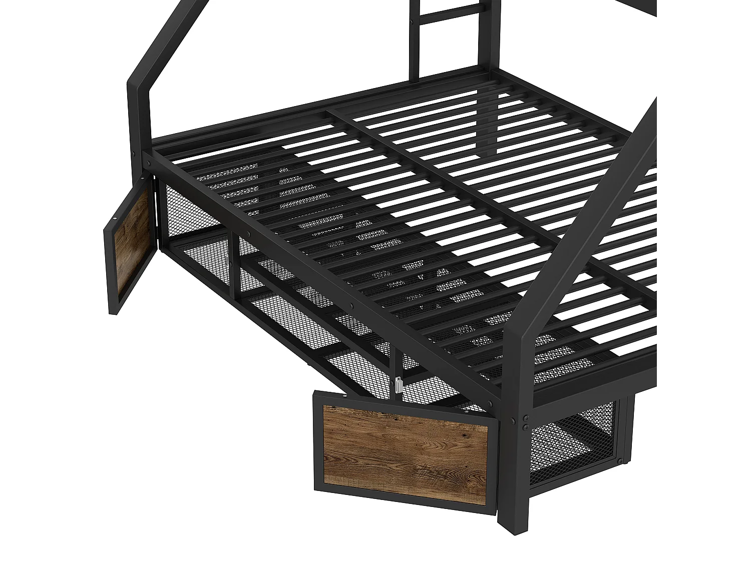 Lit superposé 90/140x200 cm - Lit enfant avec sommier à lattes métalliques et étagère à chaussures - noir - sans matelas