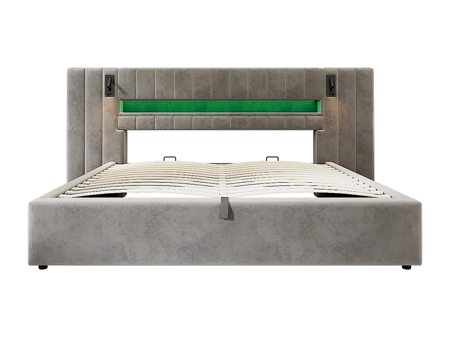 Letto per adulti 180x200 cm - con porte USB e USB-C, illuminazione a LED - in velluto - grigio - materasso non incluso