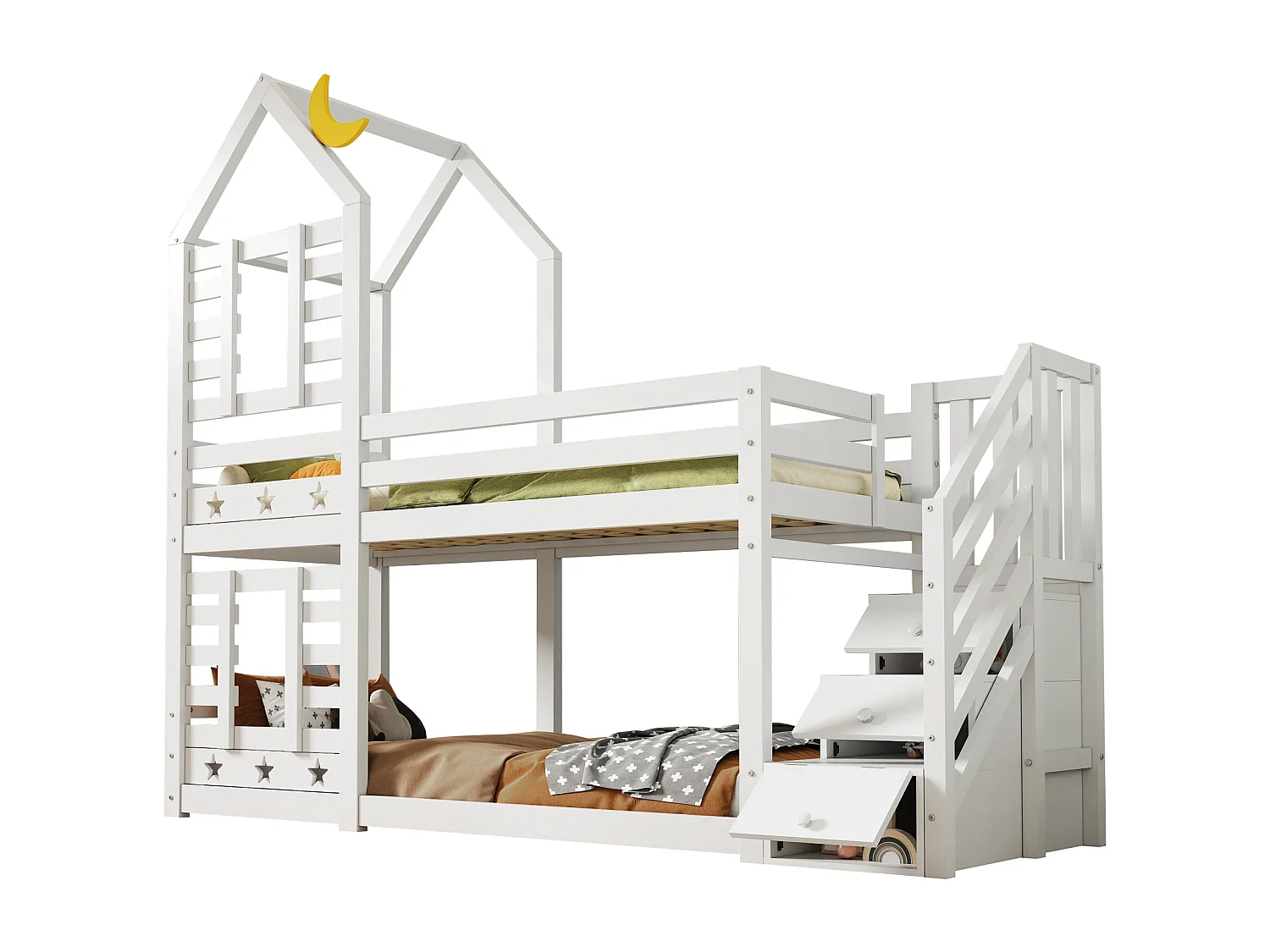 Letto a castello 90x200 cm - con sponda e cassetto - bianco - senza materasso