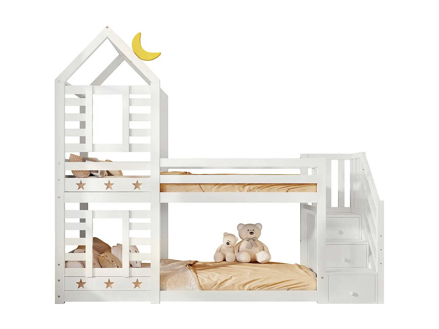 Letto a castello 90x200 cm - con sponda e cassetto - bianco - senza materasso