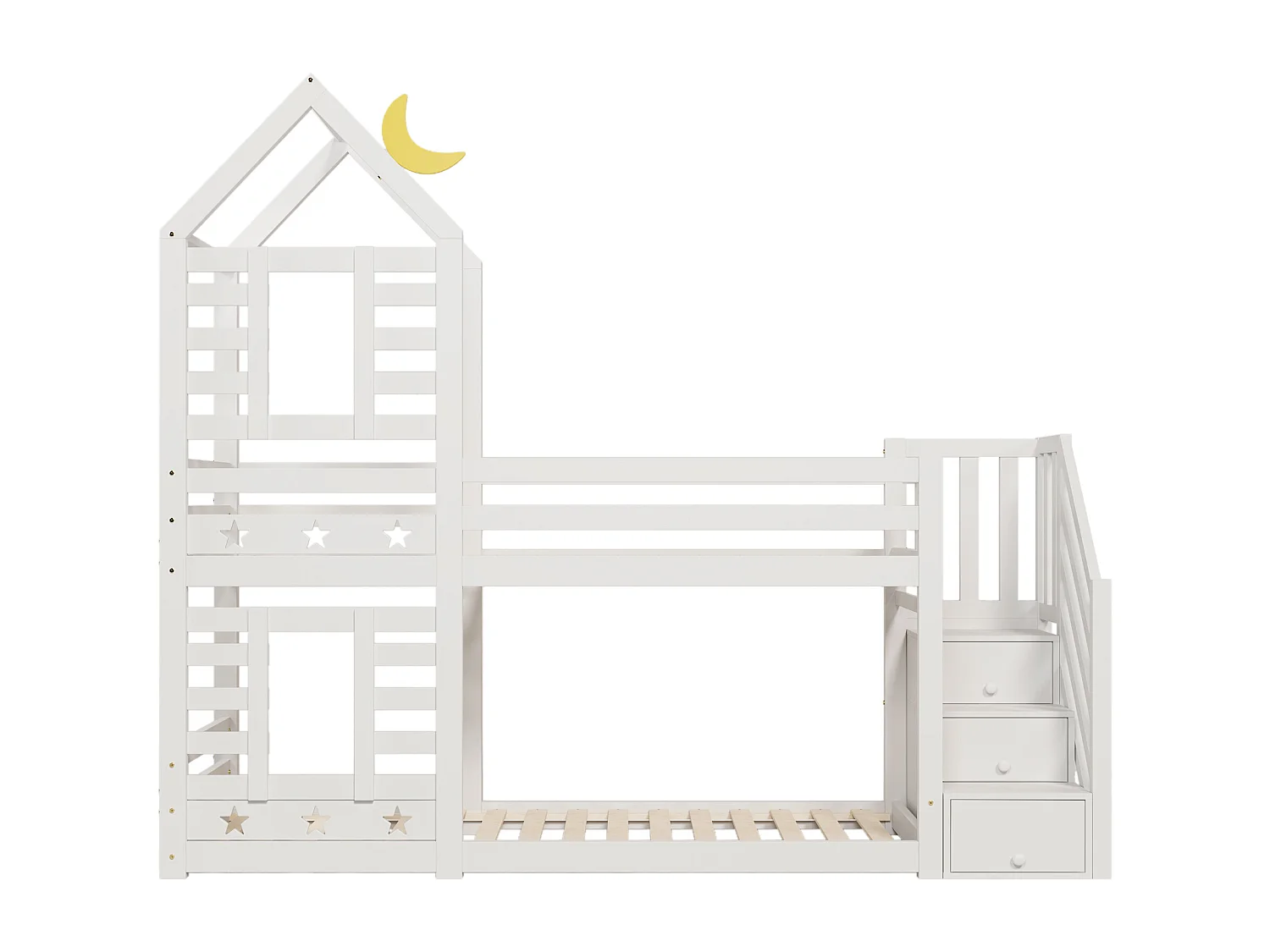 Letto a castello 90x200 cm - con sponda e cassetto - bianco - senza materasso