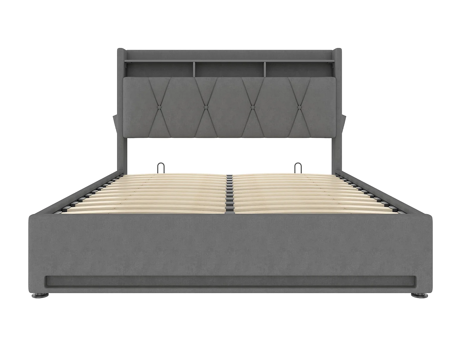 Letto contenitore 160 x 200 cm - con testiera con contenitore e illuminazione a LED - velluto grigio - senza materasso