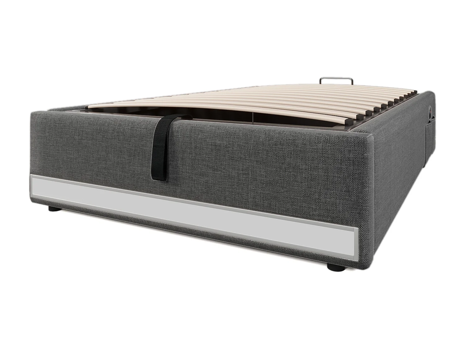 Bett mit Stauraum 90x200 cm – Kinderbett mit LED- und USB-Beleuchtung – graues Leinen – ohne Matratze