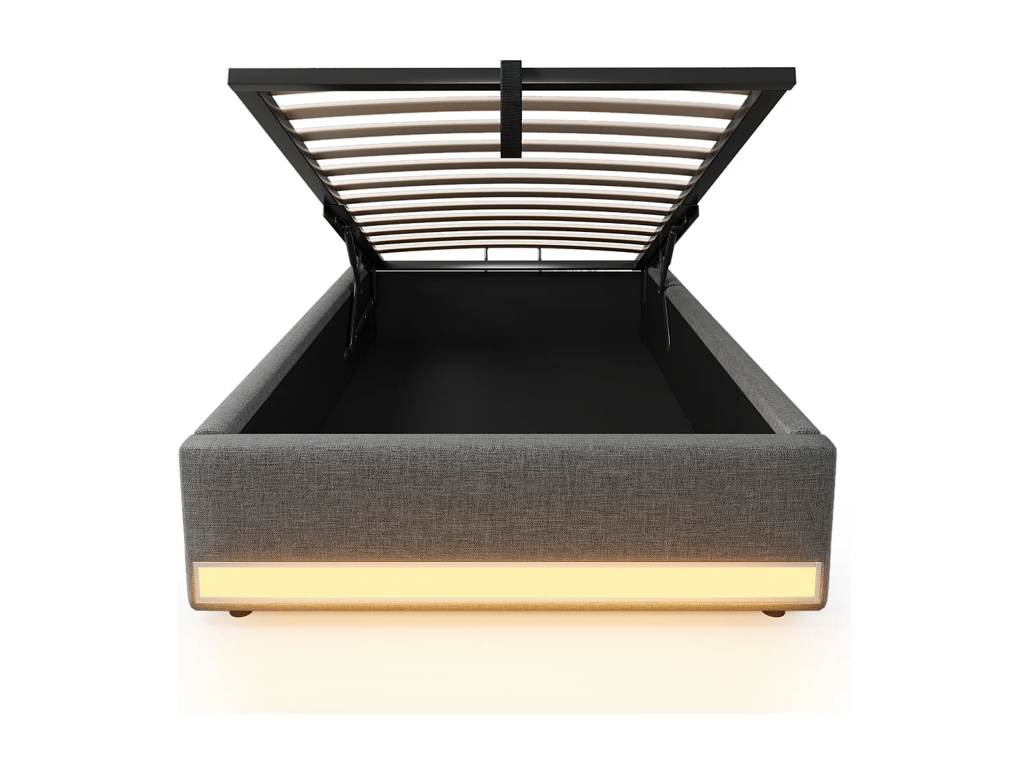 Bett mit Stauraum 90x200 cm – Kinderbett mit LED- und USB-Beleuchtung – graues Leinen – ohne Matratze