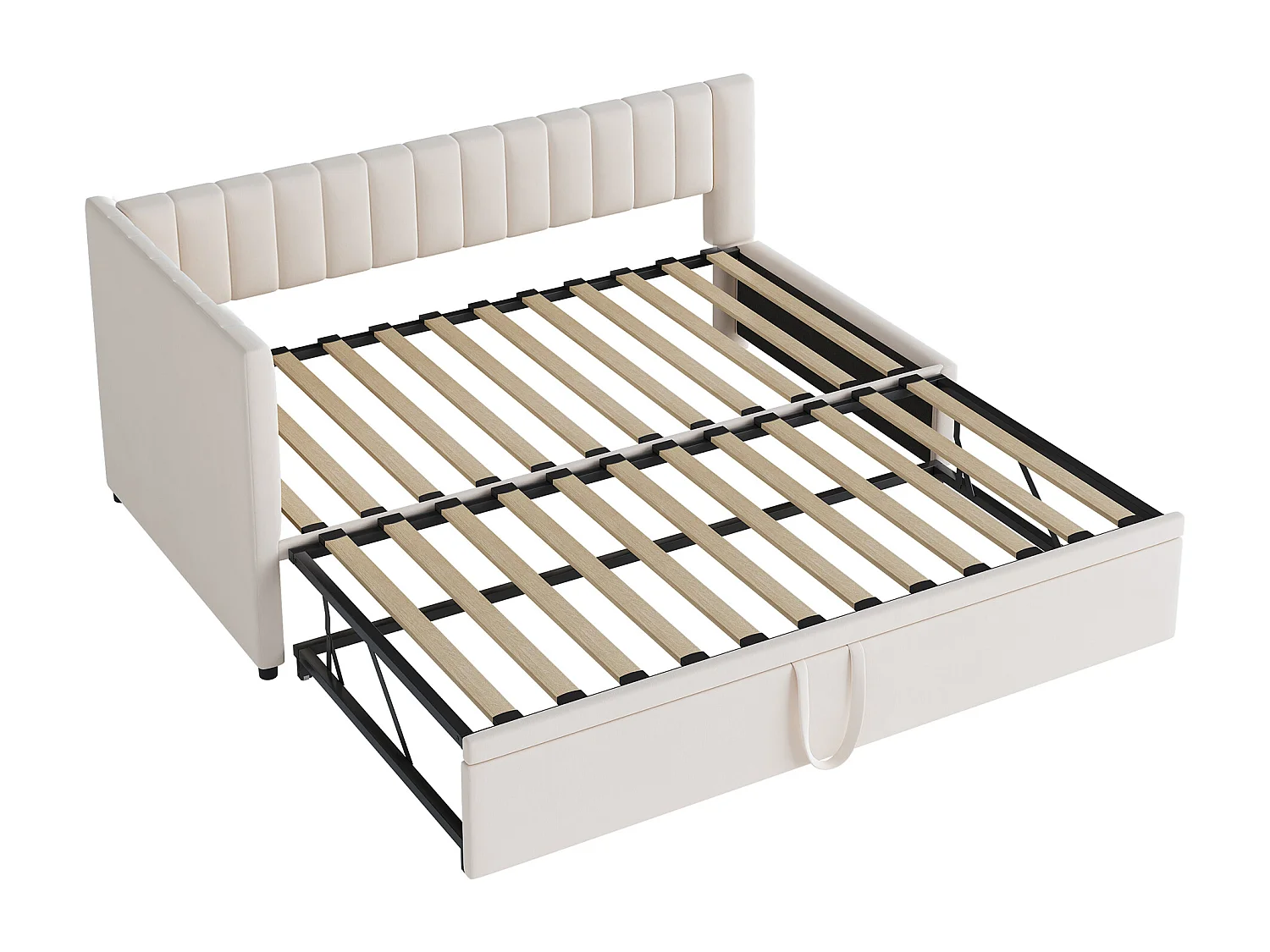 Lit gigogne 90x200 cm - Lit enfant avec sommier à lattes - velours beige