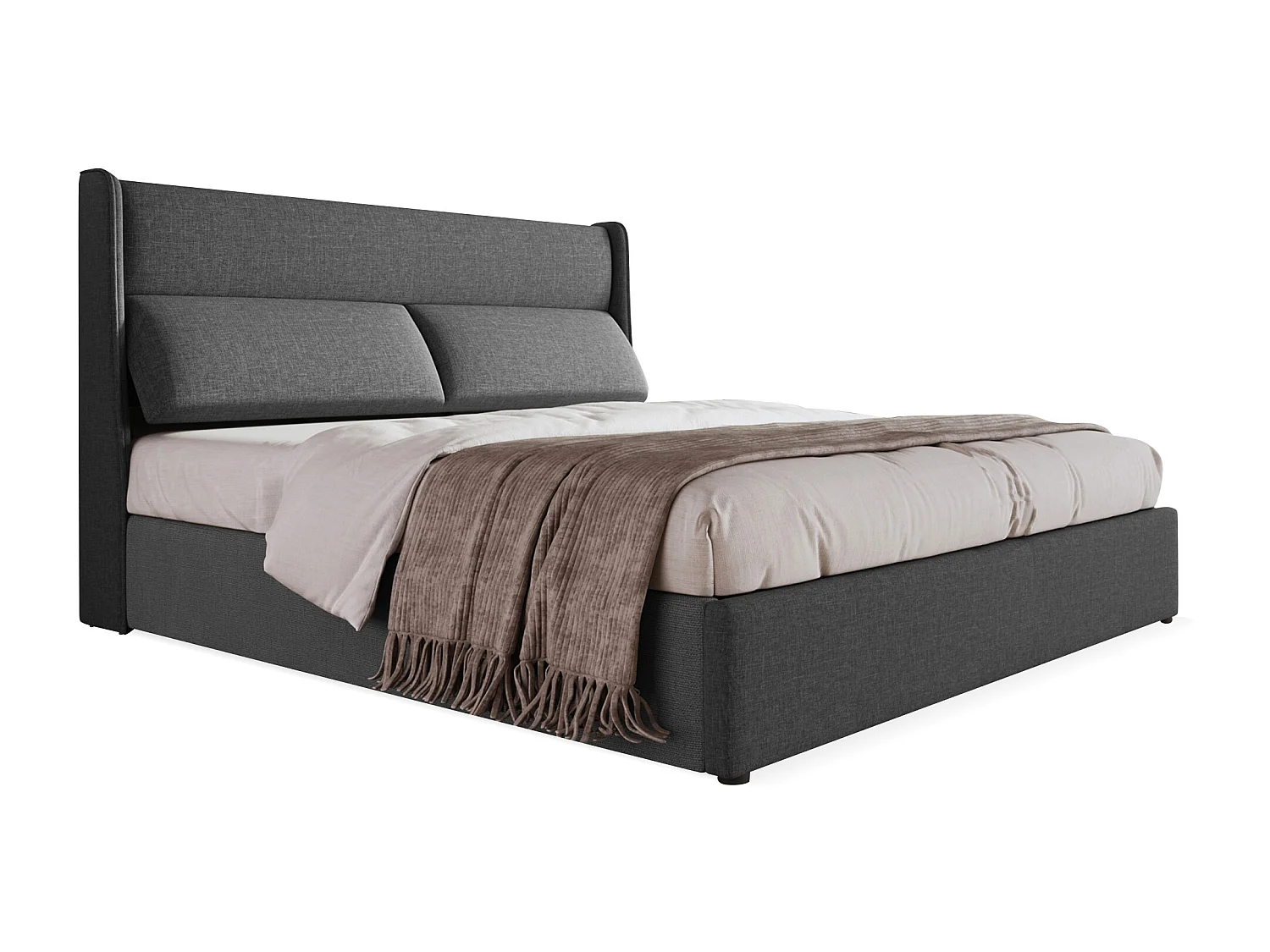 Lit coffre 140x200 cm - avec appui-tête réglable - lin - gris - matelas inclus