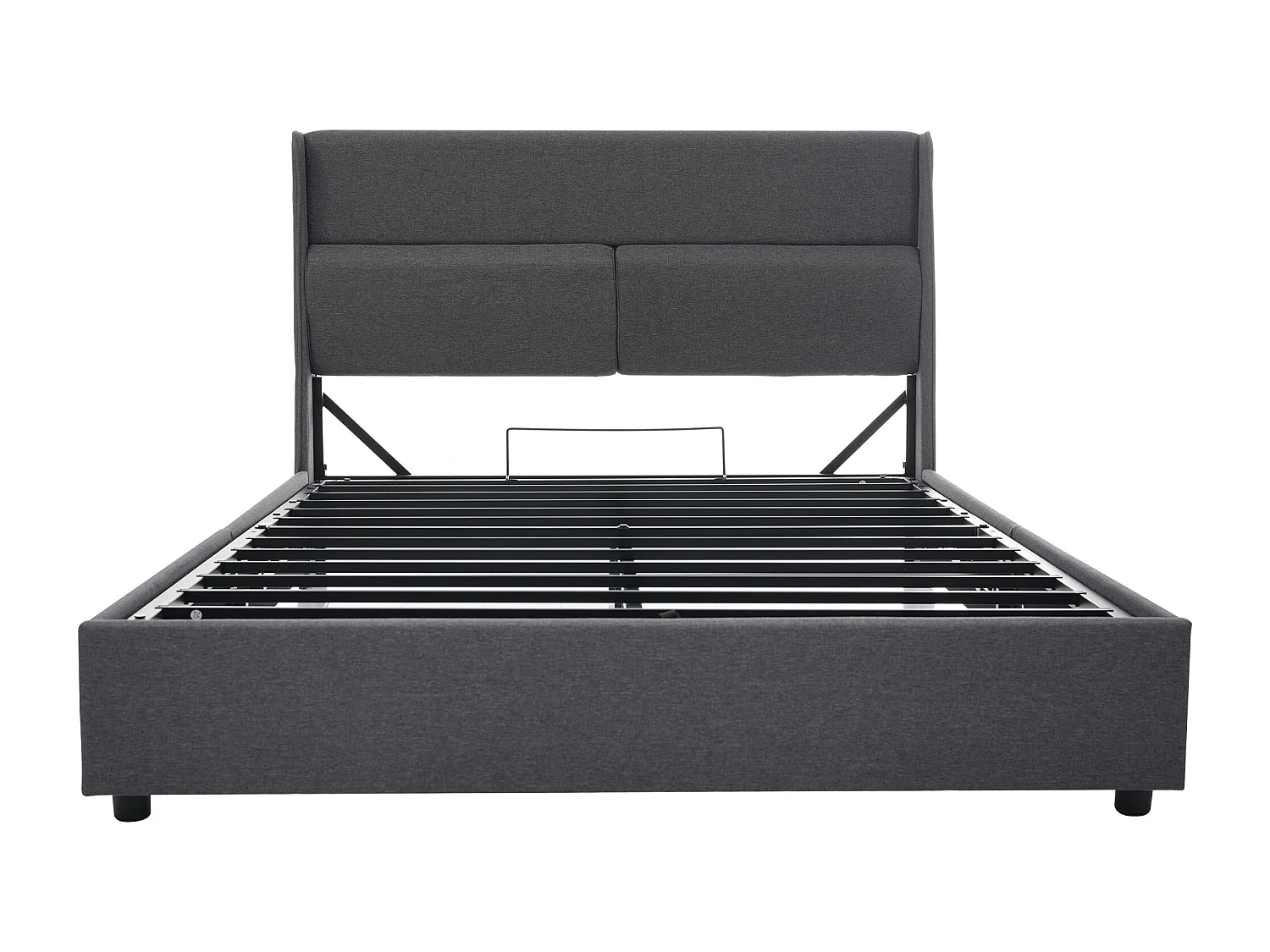 Lit coffre 140x200 cm - avec appui-tête réglable - lin - gris - matelas inclus