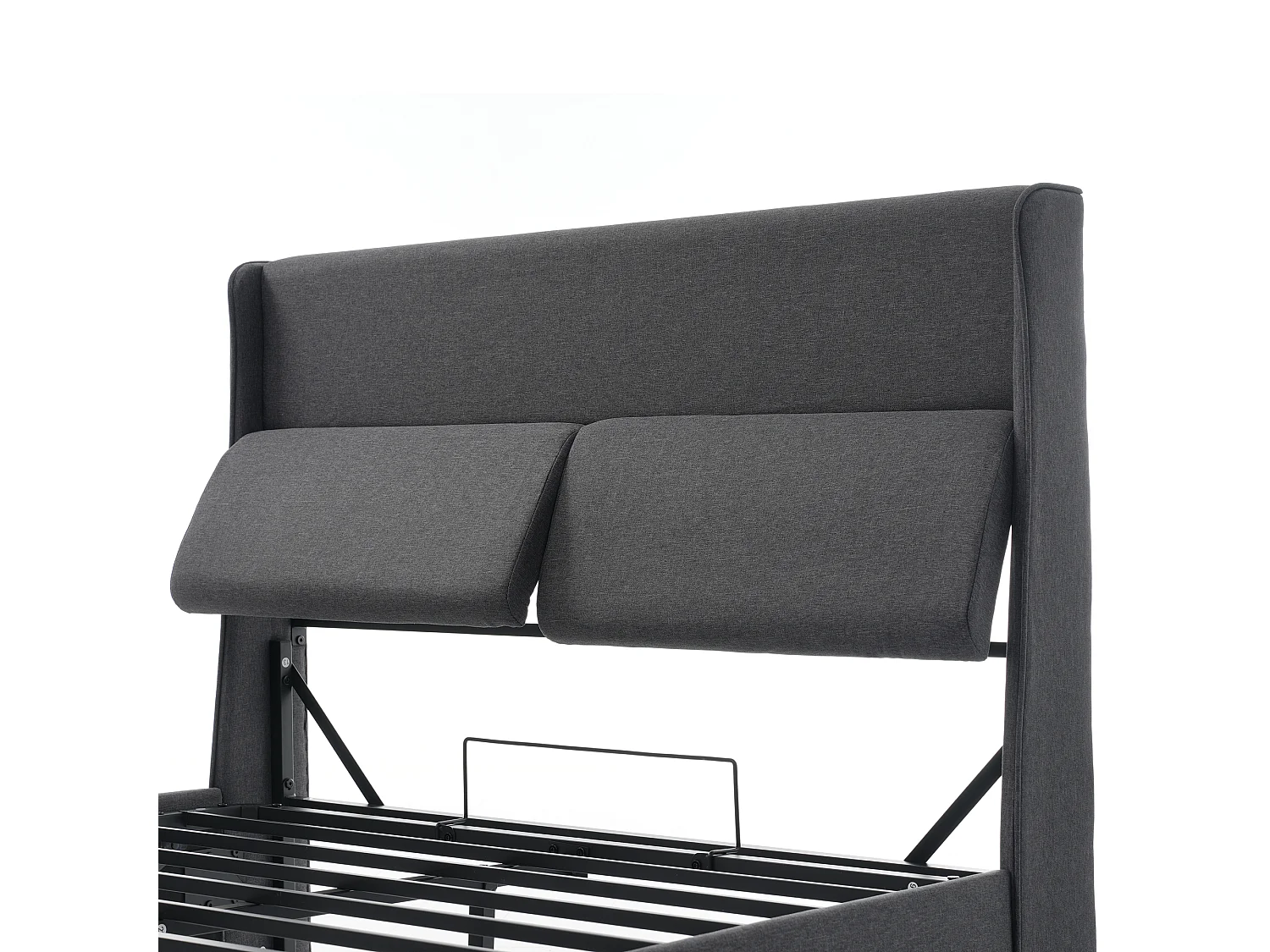 Lit coffre 140x200 cm - avec appui-tête réglable - lin - gris - matelas inclus