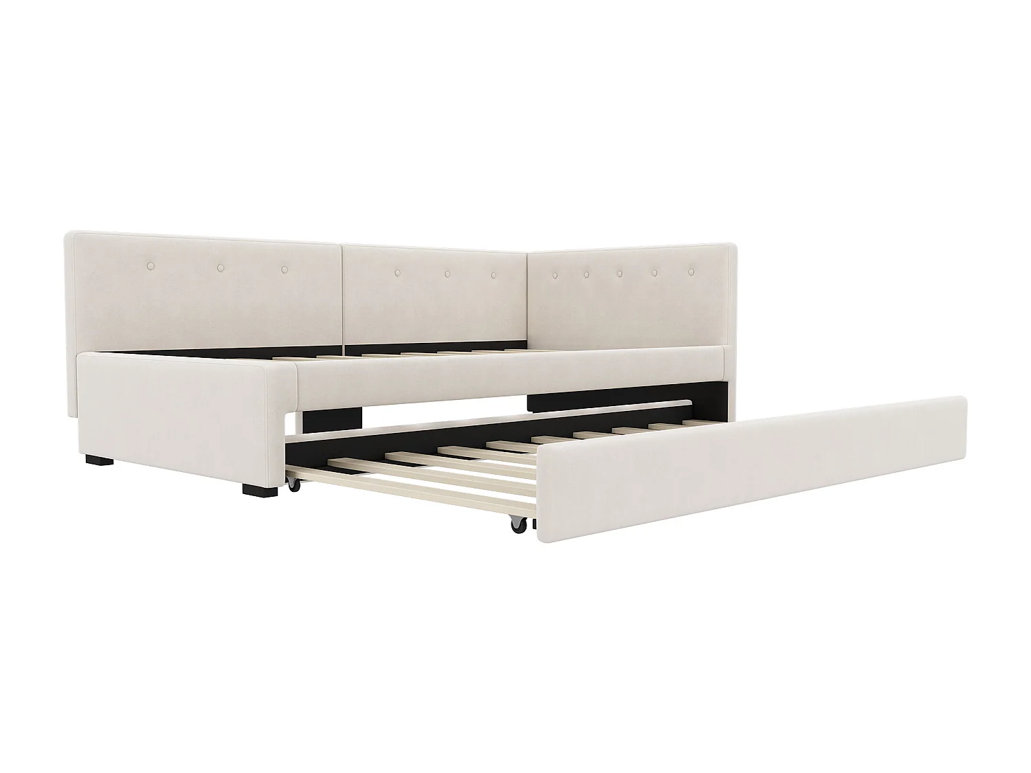 Lit enfant 90x200 cm - avec tête de lit, sommier à lattes - velours beige - sans matelas