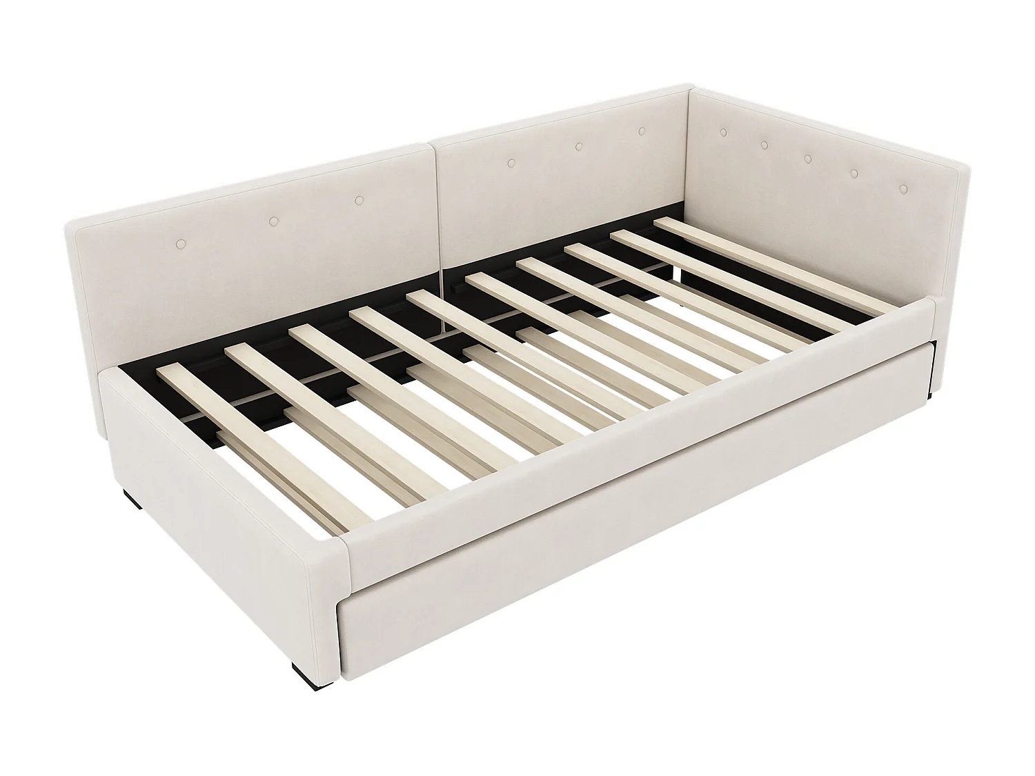 Lit enfant 90x200 cm - avec tête de lit, sommier à lattes - velours beige - sans matelas