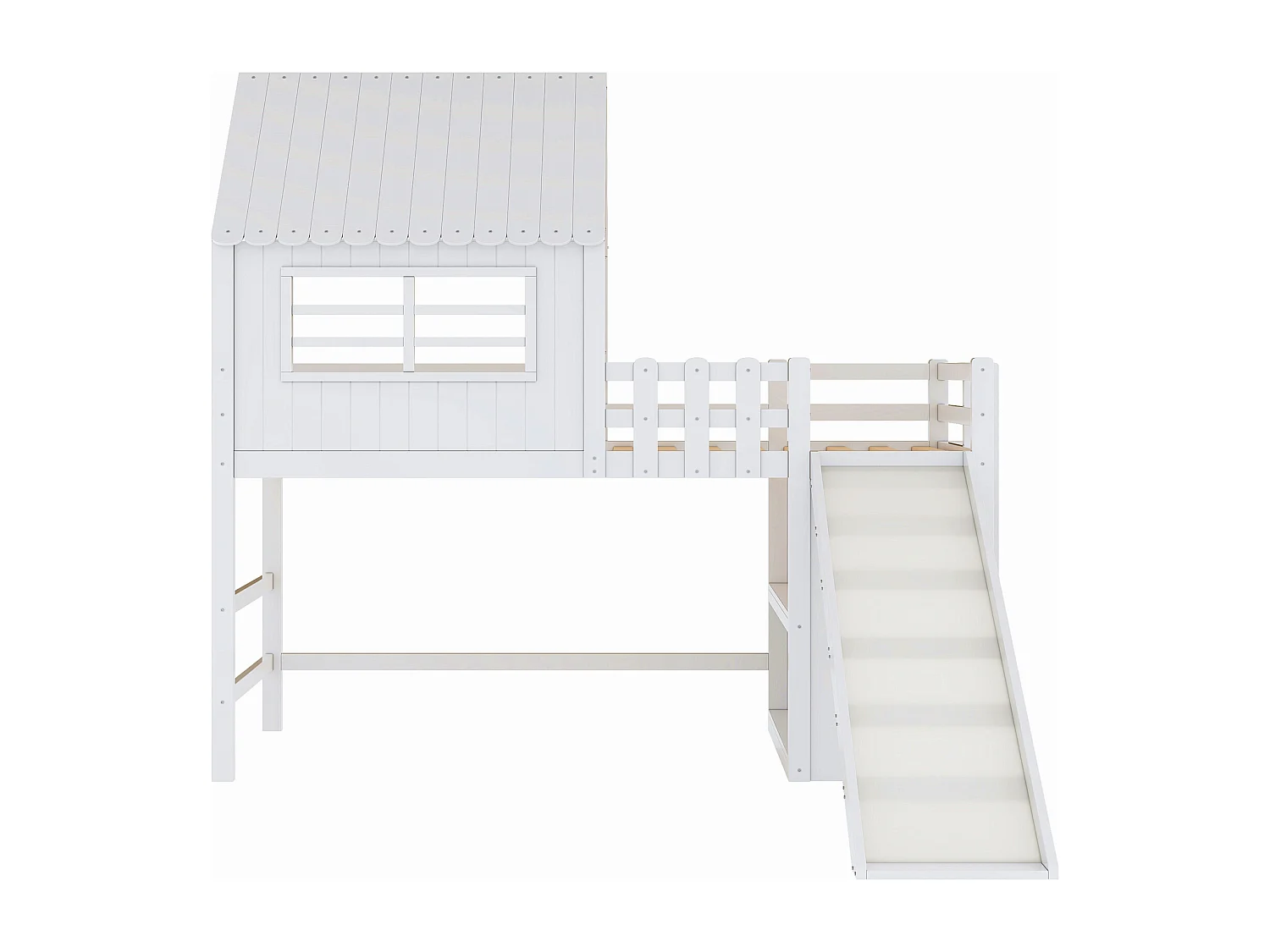 Lit mezzanine 90x200 cm - Lit enfant avec toboggan et échelle, étagères de rangement - blanc - sans matelas