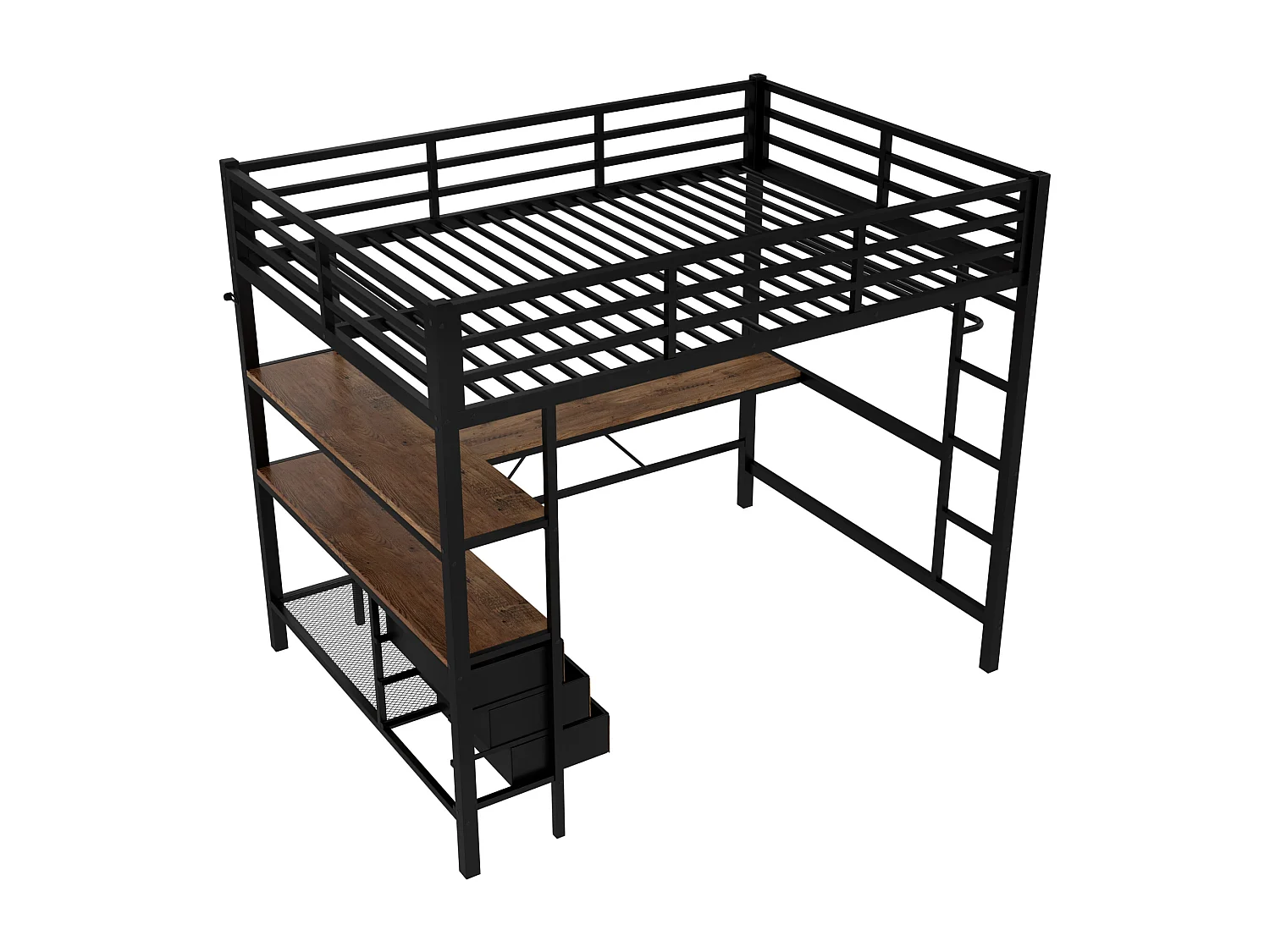 Bett mit erhöhtem Bettgestell 140 x 200 cm – mit LED-Beleuchtung und 3 Schubladen – schwarz – ohne Matratze