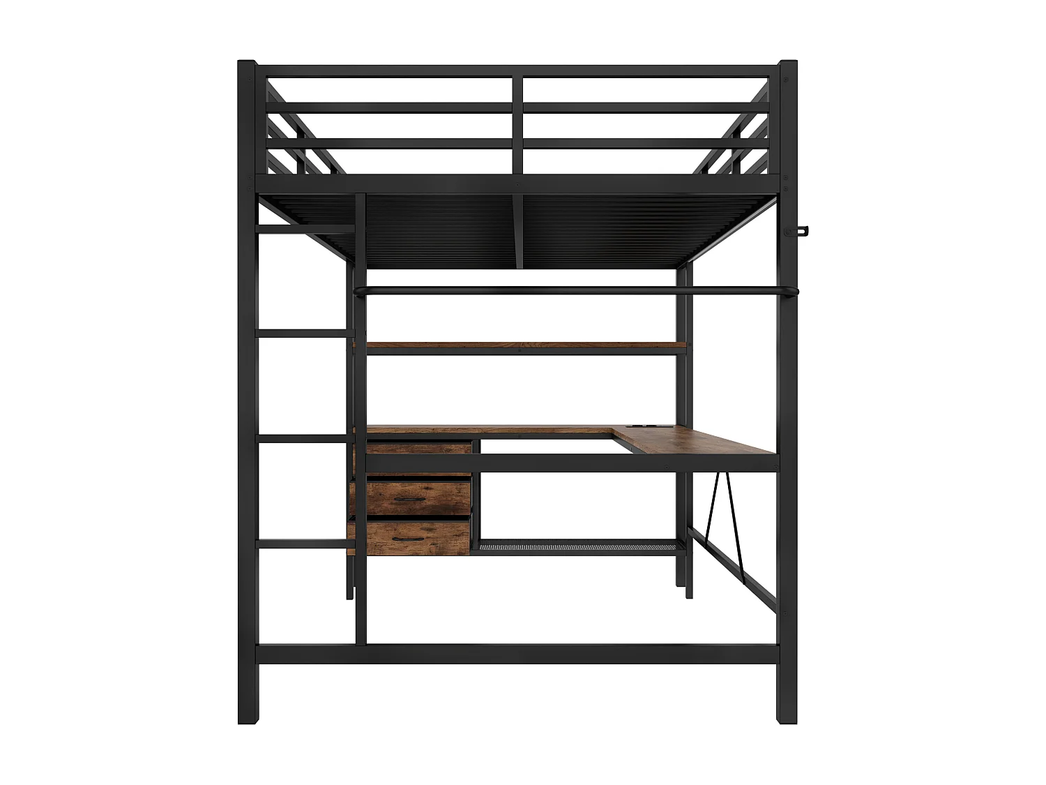 Bett mit erhöhtem Bettgestell 140 x 200 cm – mit LED-Beleuchtung und 3 Schubladen – schwarz – ohne Matratze