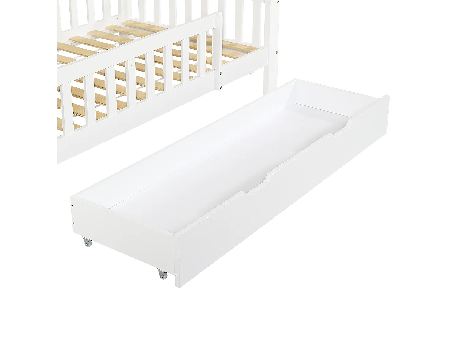 Etagenbett 90 x 200 cm – Kinder-Hochbett mit 2 Schubladen und Schreibtisch – weiß – Matratze nicht enthalten