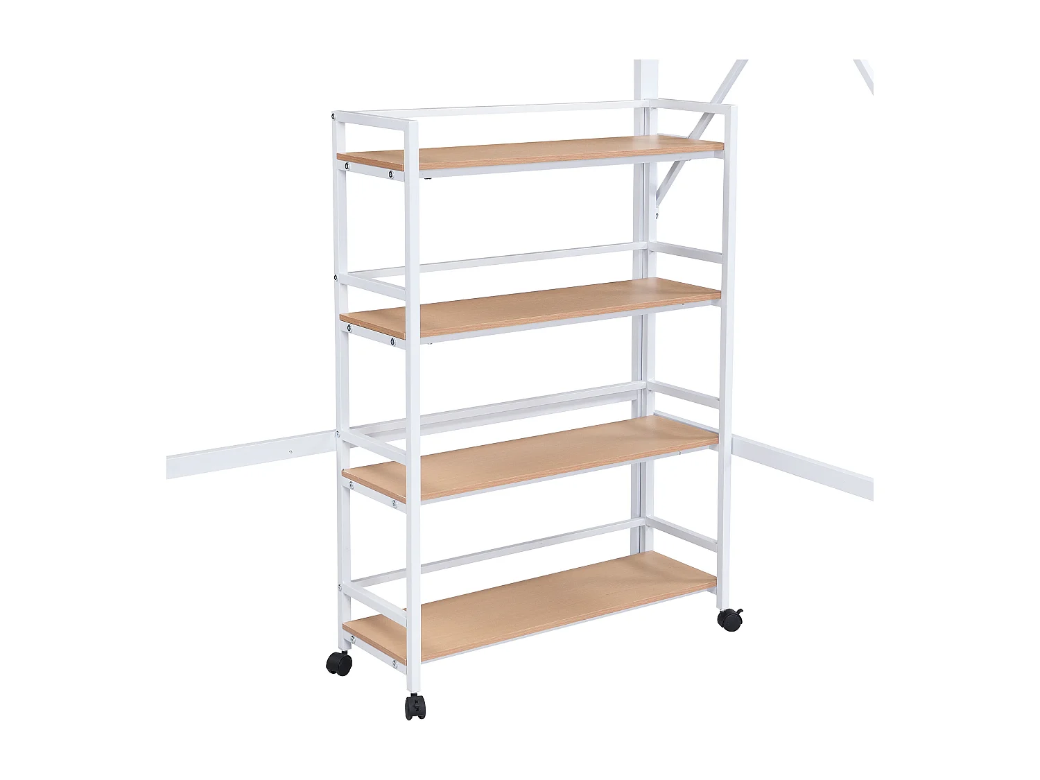 Schalenbett 90x200 cm – Jugendbett mit Kleiderschrank und Regalen – weiß und natur – ohne Matratze