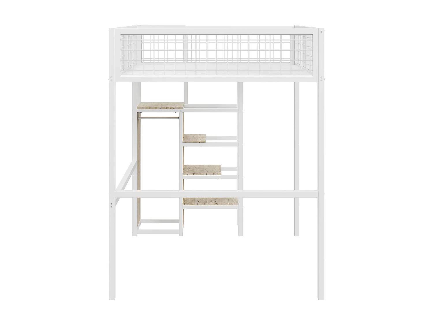 Hochbett 140 x 200 cm – mit Treppe und Kleiderschrank – weiß – Matratze nicht enthalten