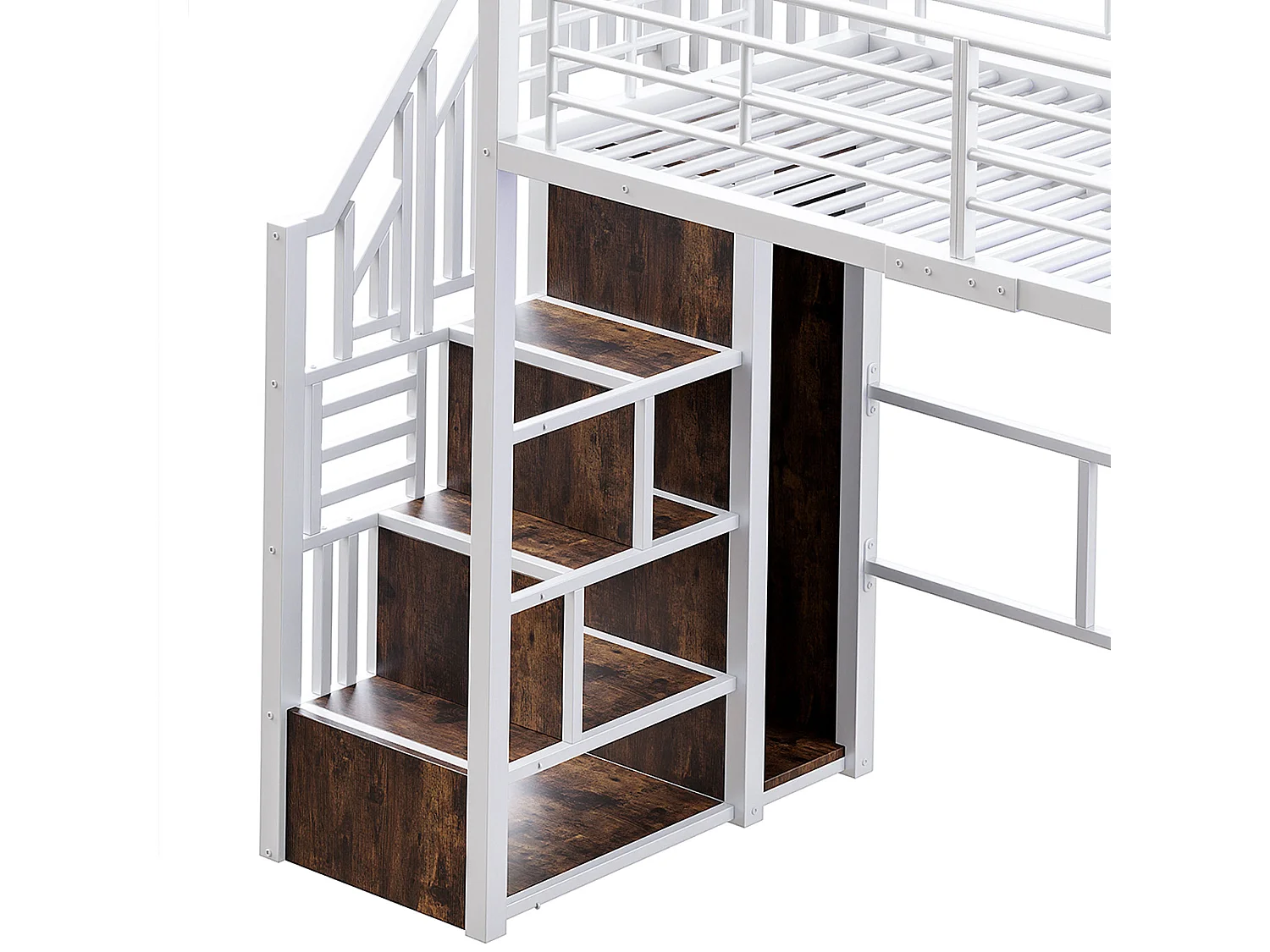 Bergbett 90 x 200 cm – mit LED-Beleuchtung und Ablagen – weiß – ohne Matratze