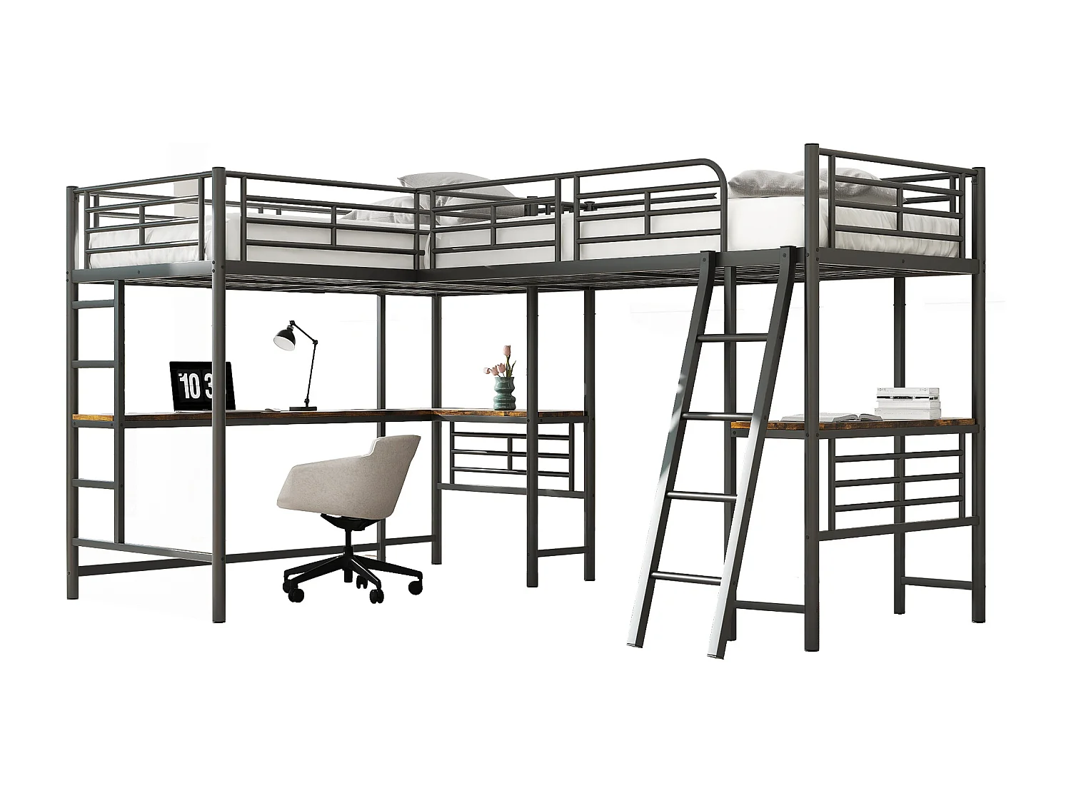 Lit mezzanine 90 x 200 cm - en métal - noir - sans matelas