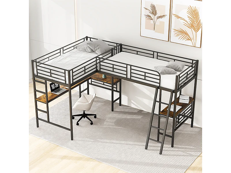 Lit mezzanine 90 x 200 cm - en métal - noir - sans matelas