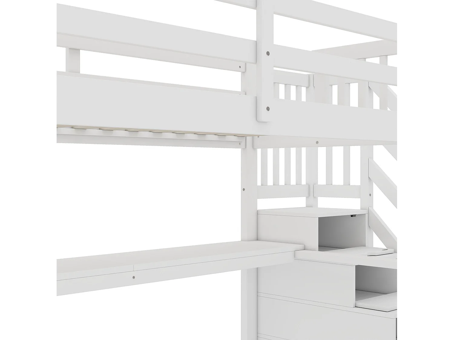 Hochbett 90 x 200 cm – mit Schubladen und Schreibtisch – weiße Kiefer – Matratze nicht enthalten