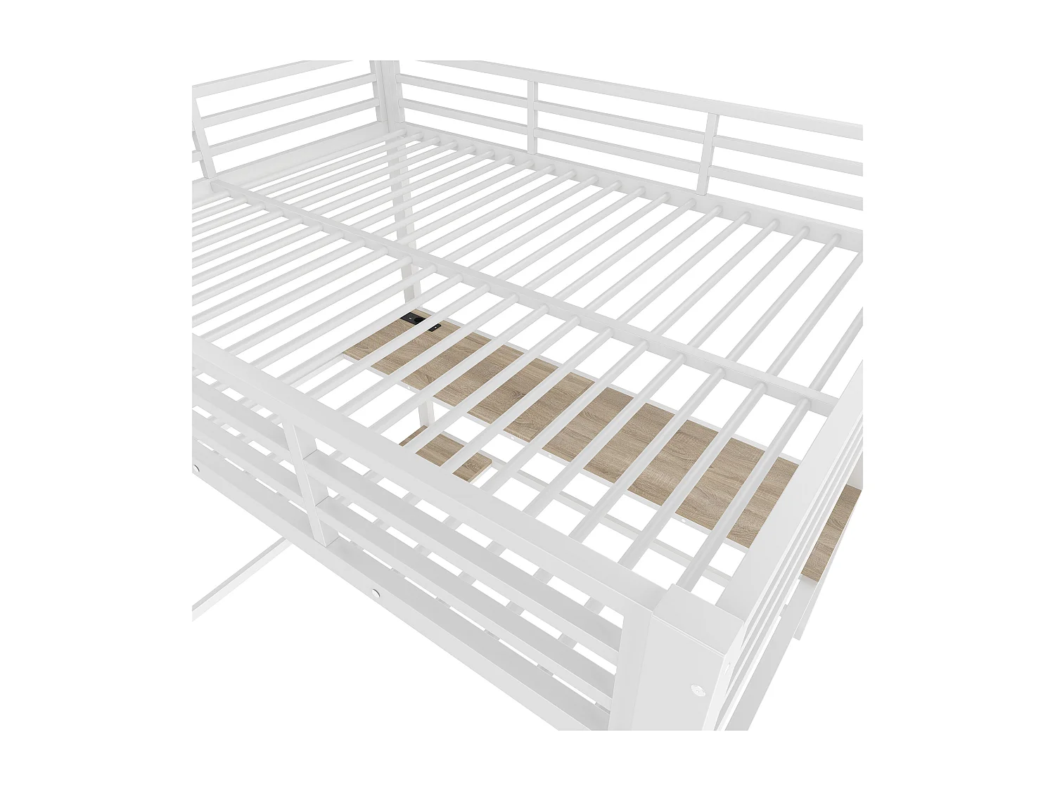 Hochbett 140 x 200 cm – Bett für Erwachsene mit LED- und USB-Beleuchtung, Schreibtisch – weiß – Matratze nicht enthalten