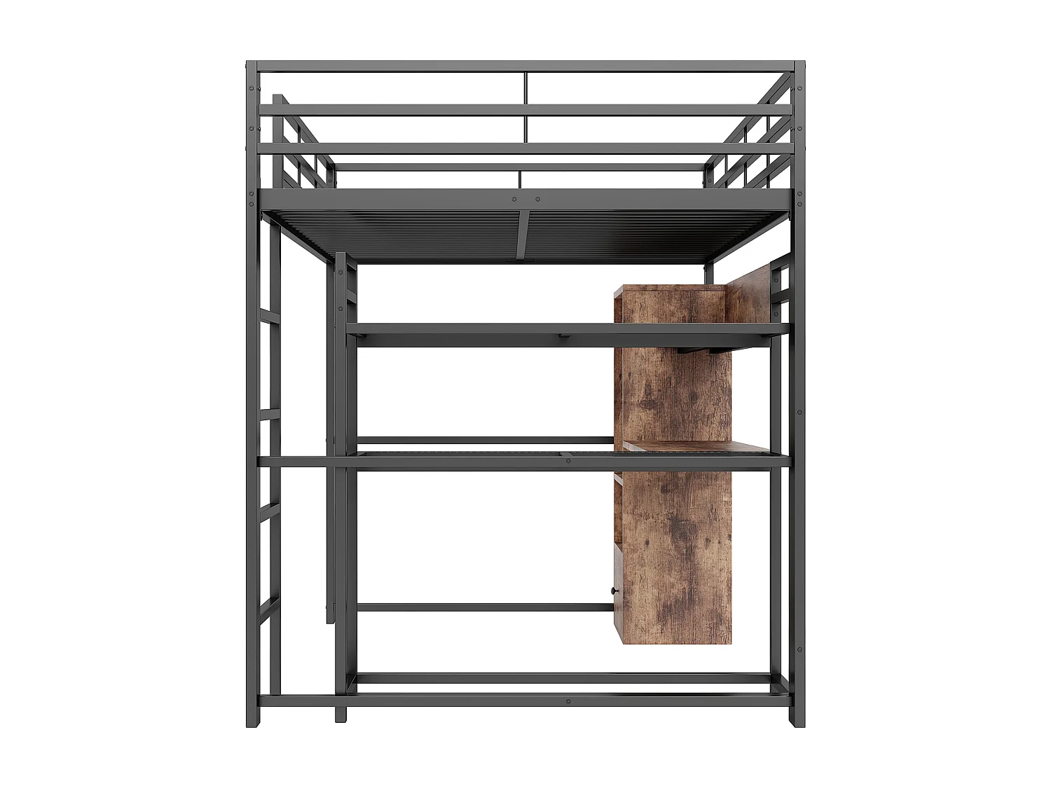 Hochbett 140x200 cm – Jugendbett mit Kleiderschrank und Schreibtisch – schwarz – ohne Matratze