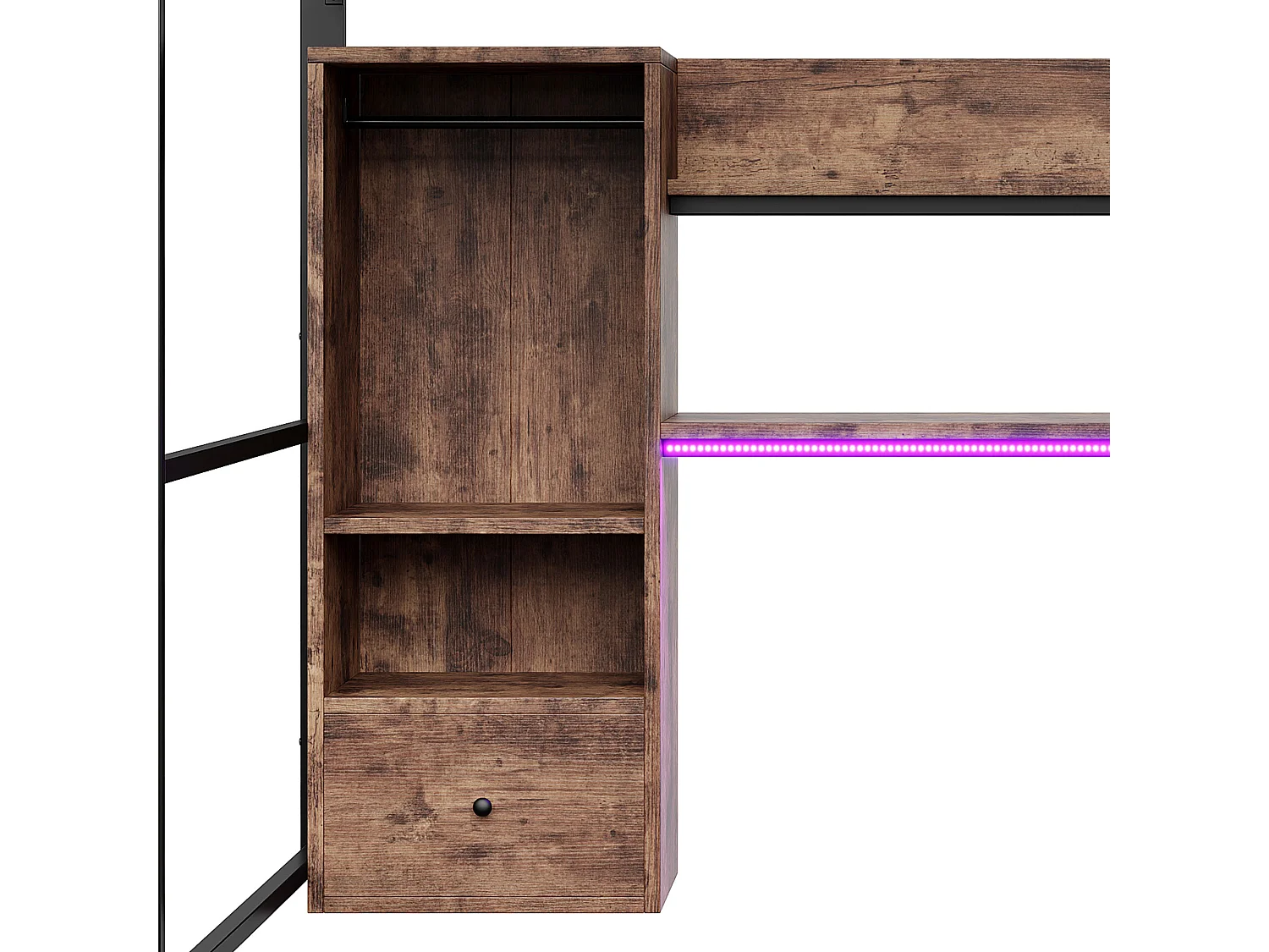 Hochbett 140x200 cm – Jugendbett mit Kleiderschrank und Schreibtisch – schwarz – ohne Matratze