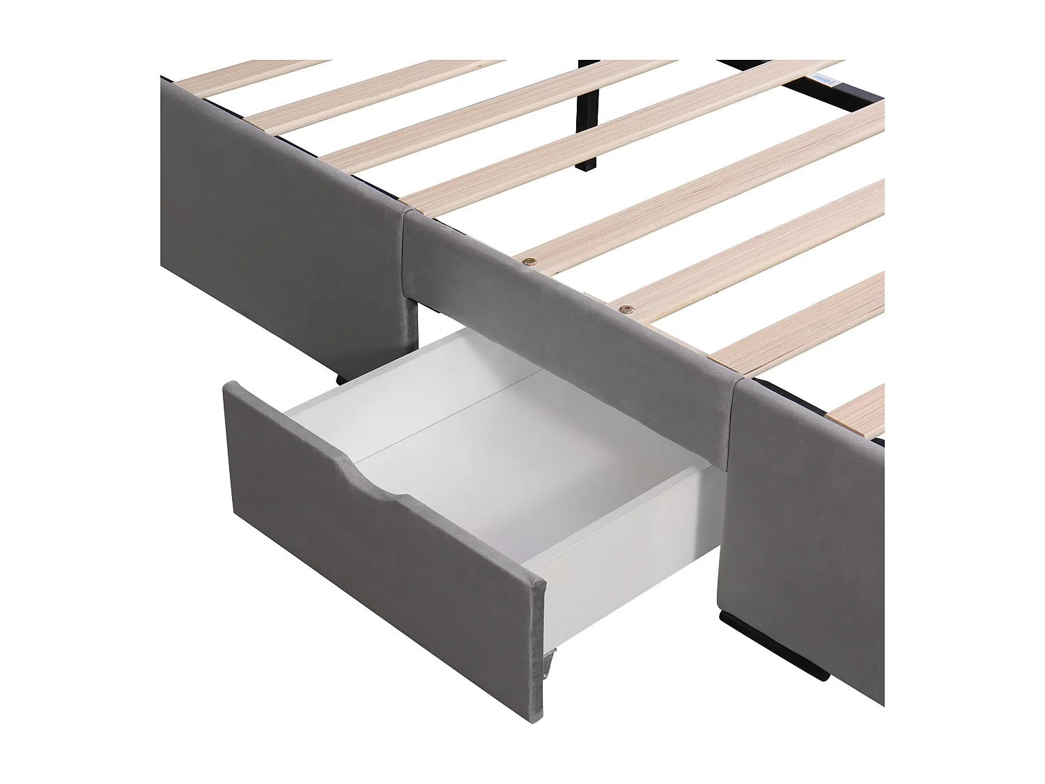 Lit adulte 140 x 200 cm - avec tête de lit, 4 tiroirs, sommier à lattes - en velours - gris - sans matelas