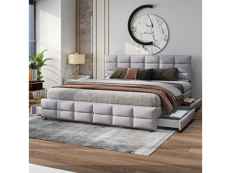 Volwassenenbed 180 x 200 cm - met 4 lades, lattenbodem - grijs - zonder matras