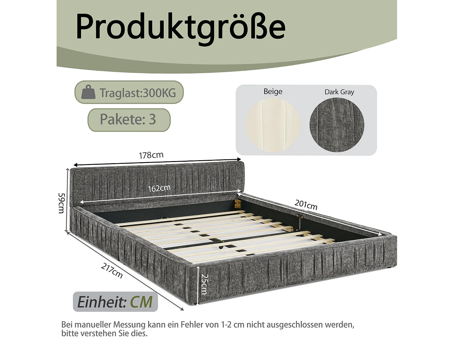 Volwassenenbed 160x200 cm - Tweepersoonsbed met lattenbodem - grijze chenille - matras niet inbegrepen