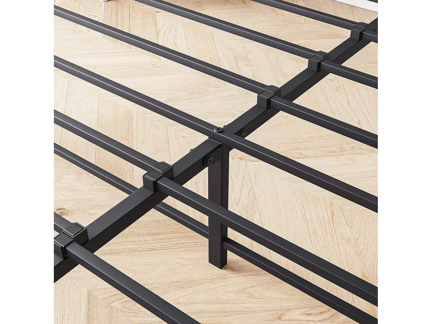 Łóżko dla dorosłych 140x200 cm - z zagłówkiem, diodami LED i gniazdem USB - brązowo-czarne - bez materaca