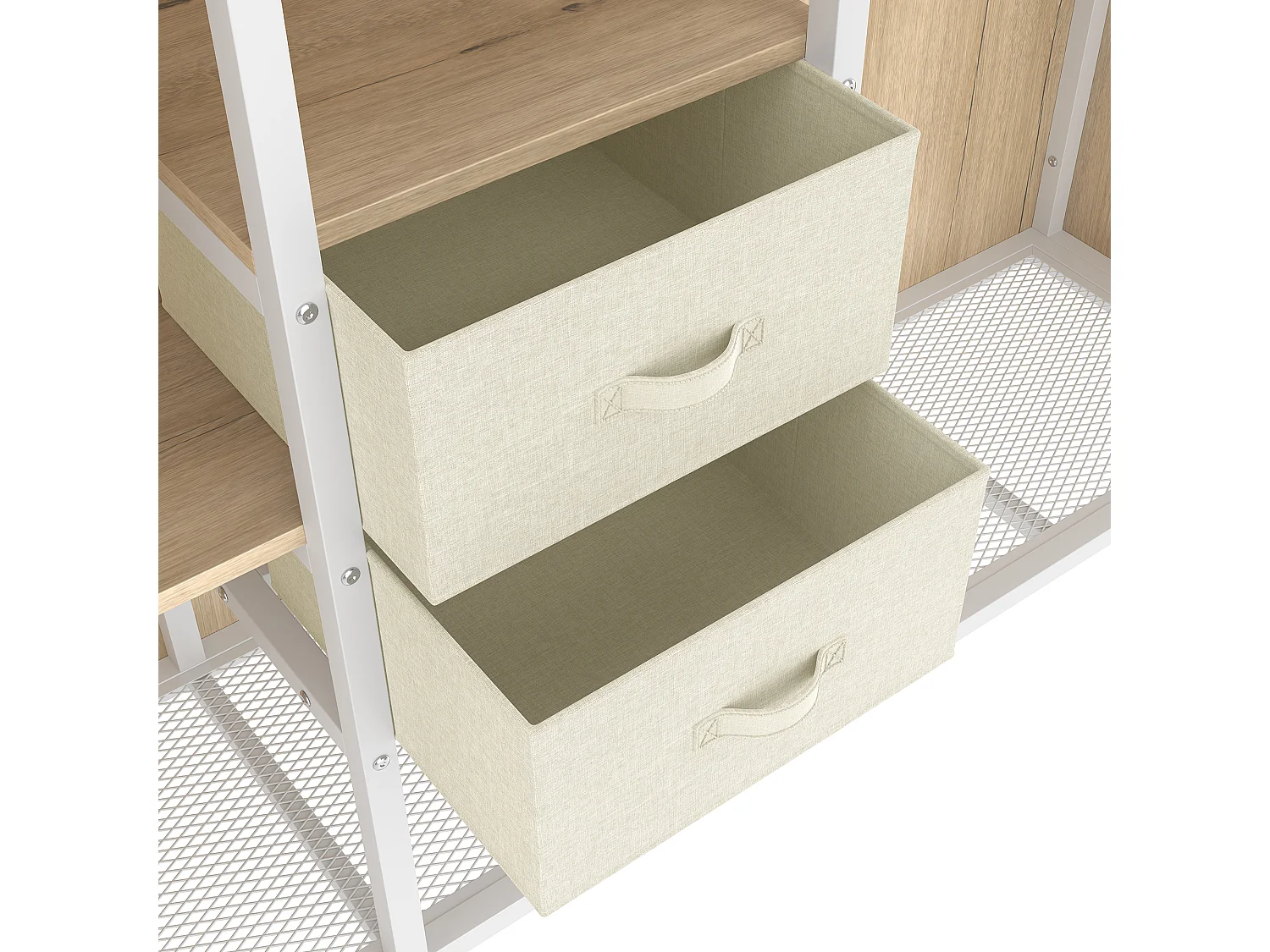 Hochbett 90x200 cm – Kinderbett mit 2 Schubladen und offenem Stauraum – weißes Metall – Matratze nicht enthalten