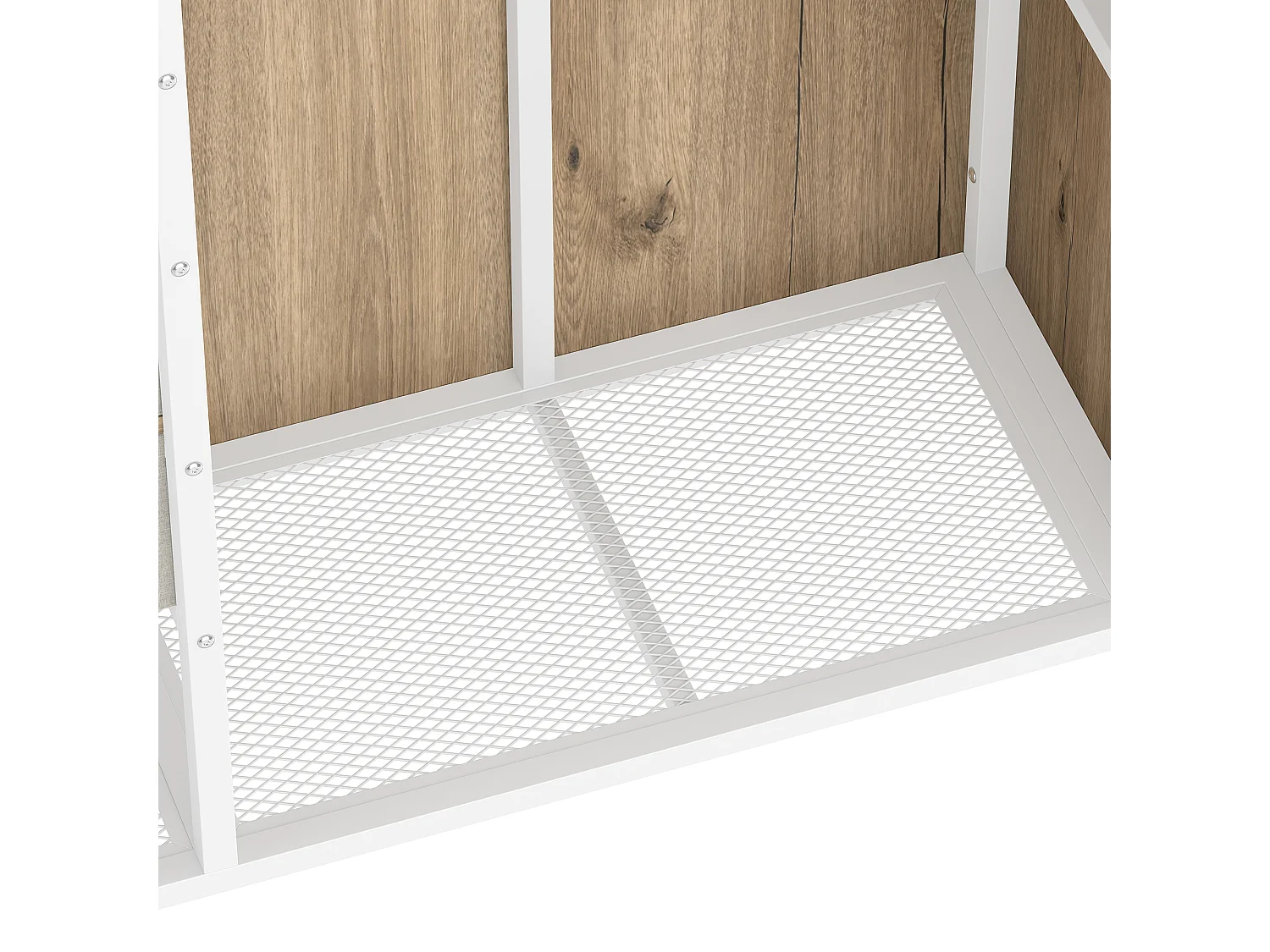 Hochbett 90x200 cm – Kinderbett mit 2 Schubladen und offenem Stauraum – weißes Metall – Matratze nicht enthalten