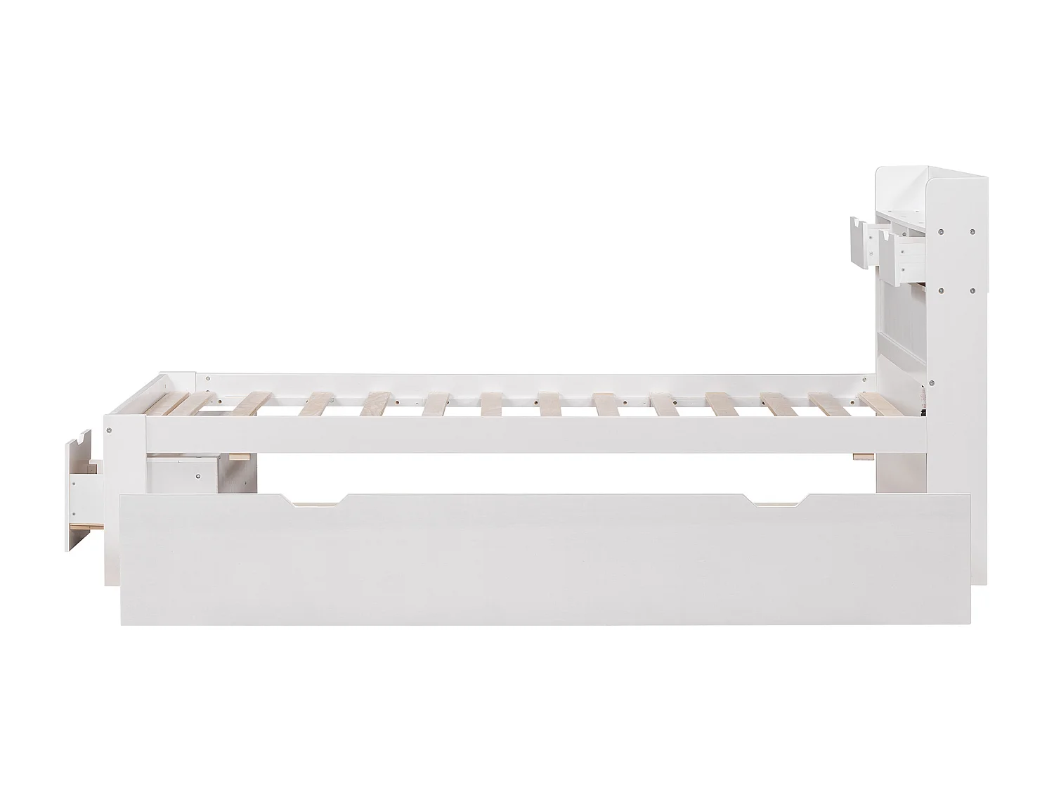 Lit enfant 90x200 cm - avec USB et Type-C, tiroirs, étagères - blanc - sans matelas