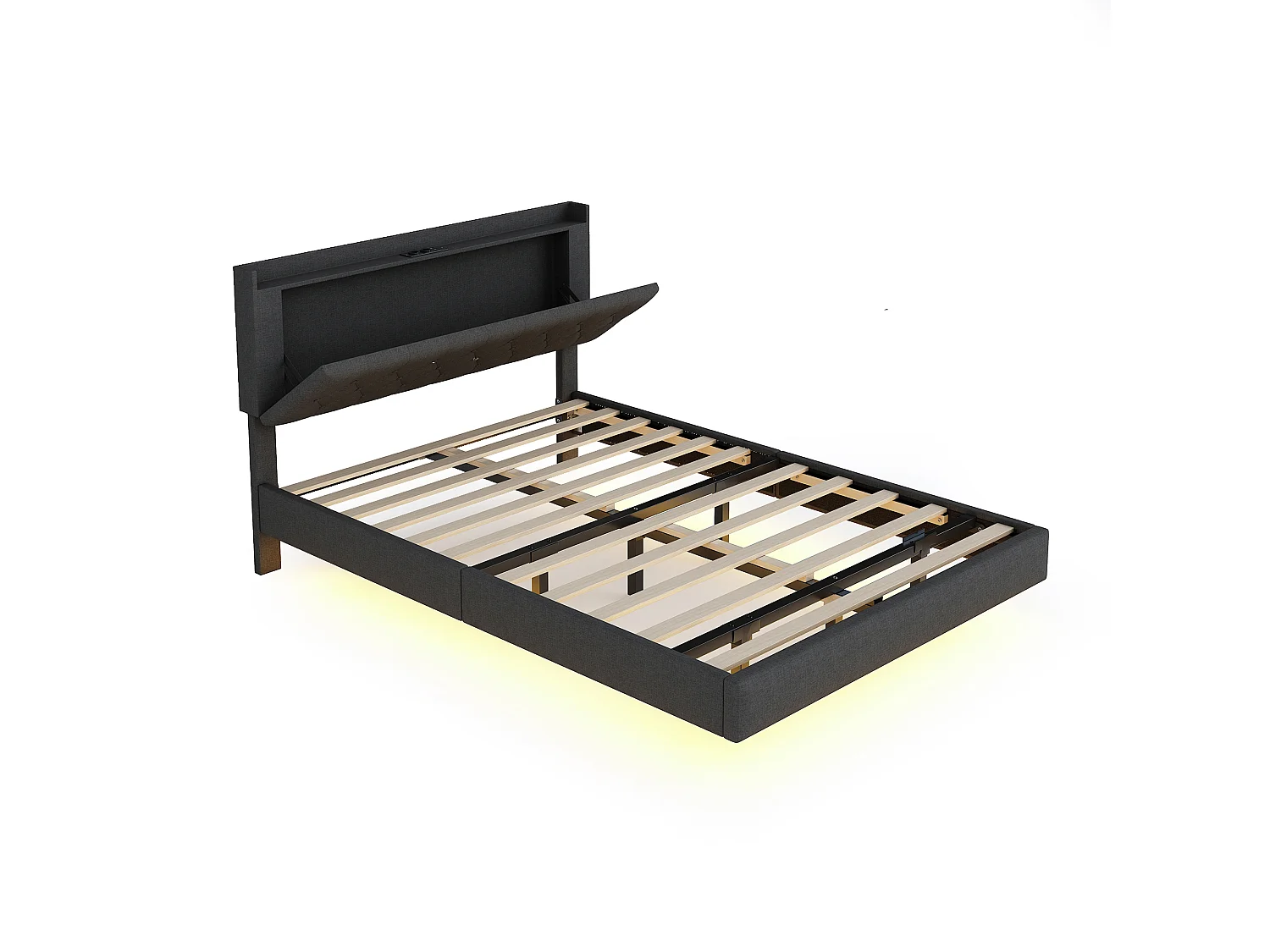 Volwassenenbed 140 x 200 cm - met LED-verlichting - linnen - grijs