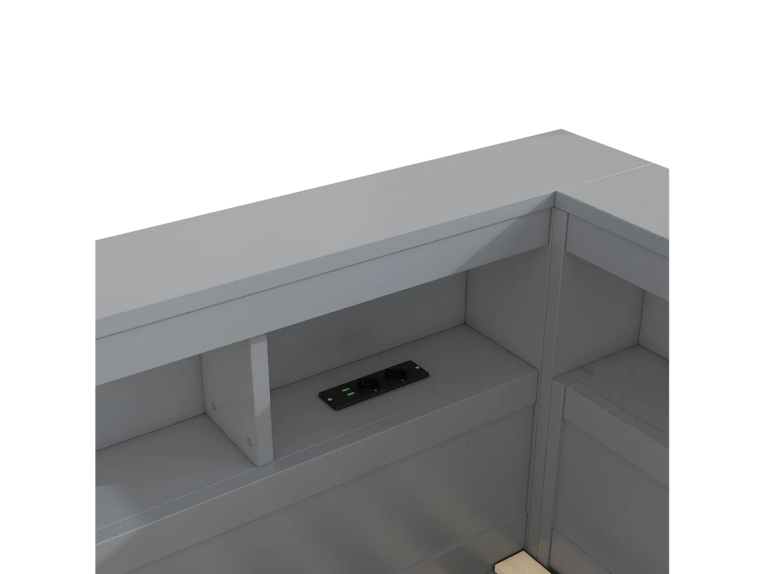 Kinderbed 90x200 cm - Eenpersoonsbed met USB-poort en stopcontacten, opbergplank - grijs - zonder matras