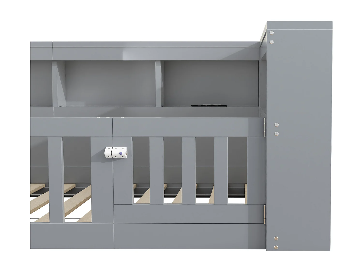 Kinderbed 90x200 cm - Eenpersoonsbed met USB-poort en stopcontacten, opbergplank - grijs - zonder matras