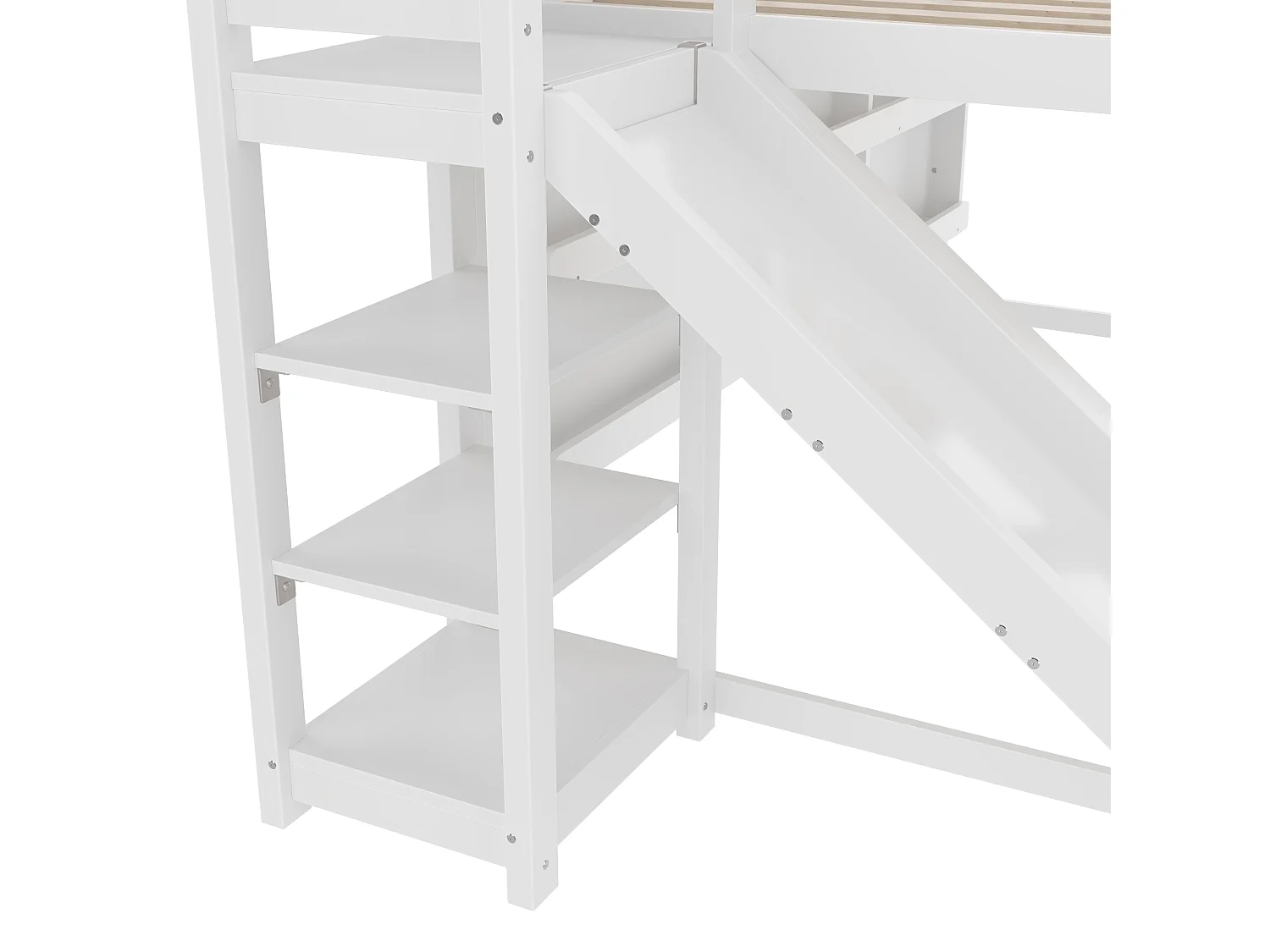 Hochbett 90 x 200 cm – Kinderbett mit LED-Beleuchtung und Regalen – weiße Kiefer – ohne Matratze