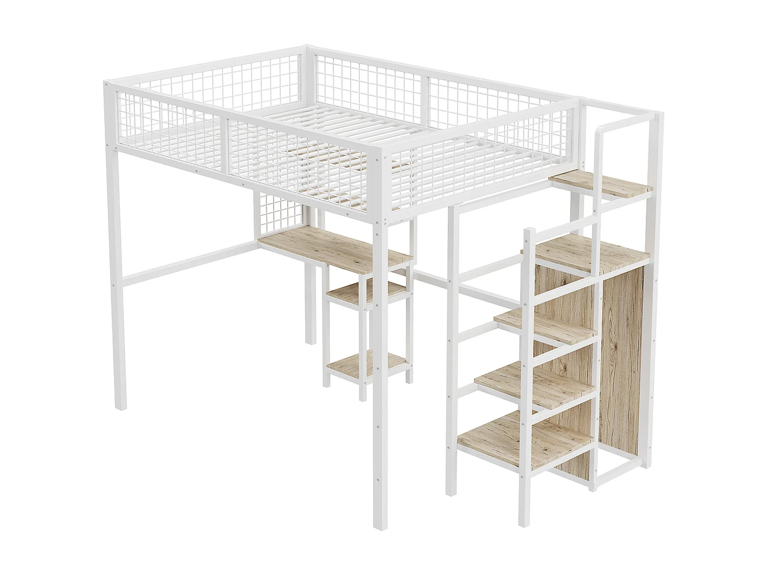 Lit mezzanine 140 x 200 cm - en métal - blanc - sans matelas