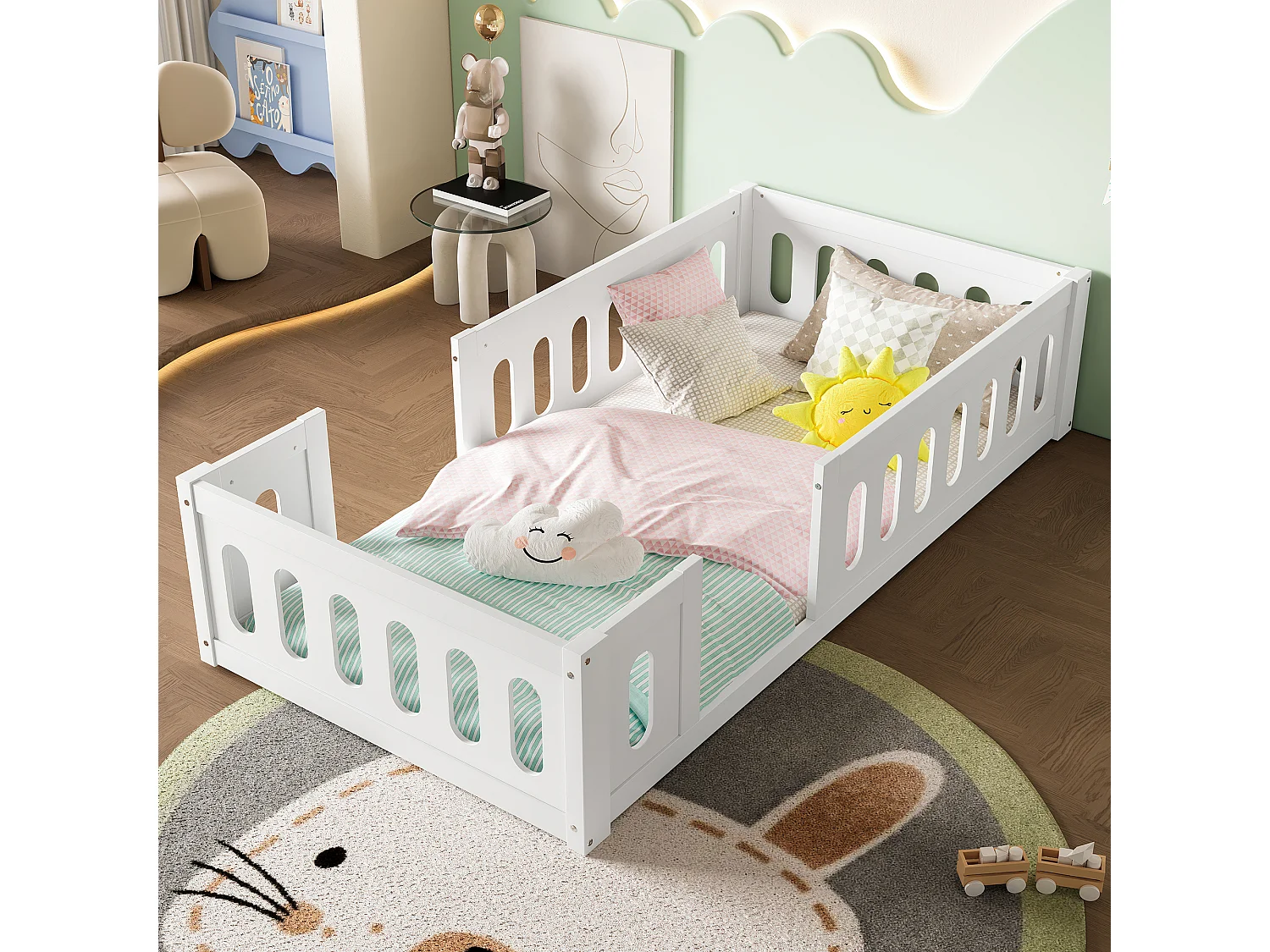 Kinderbett 90x200 cm – Kiefer – Weiß