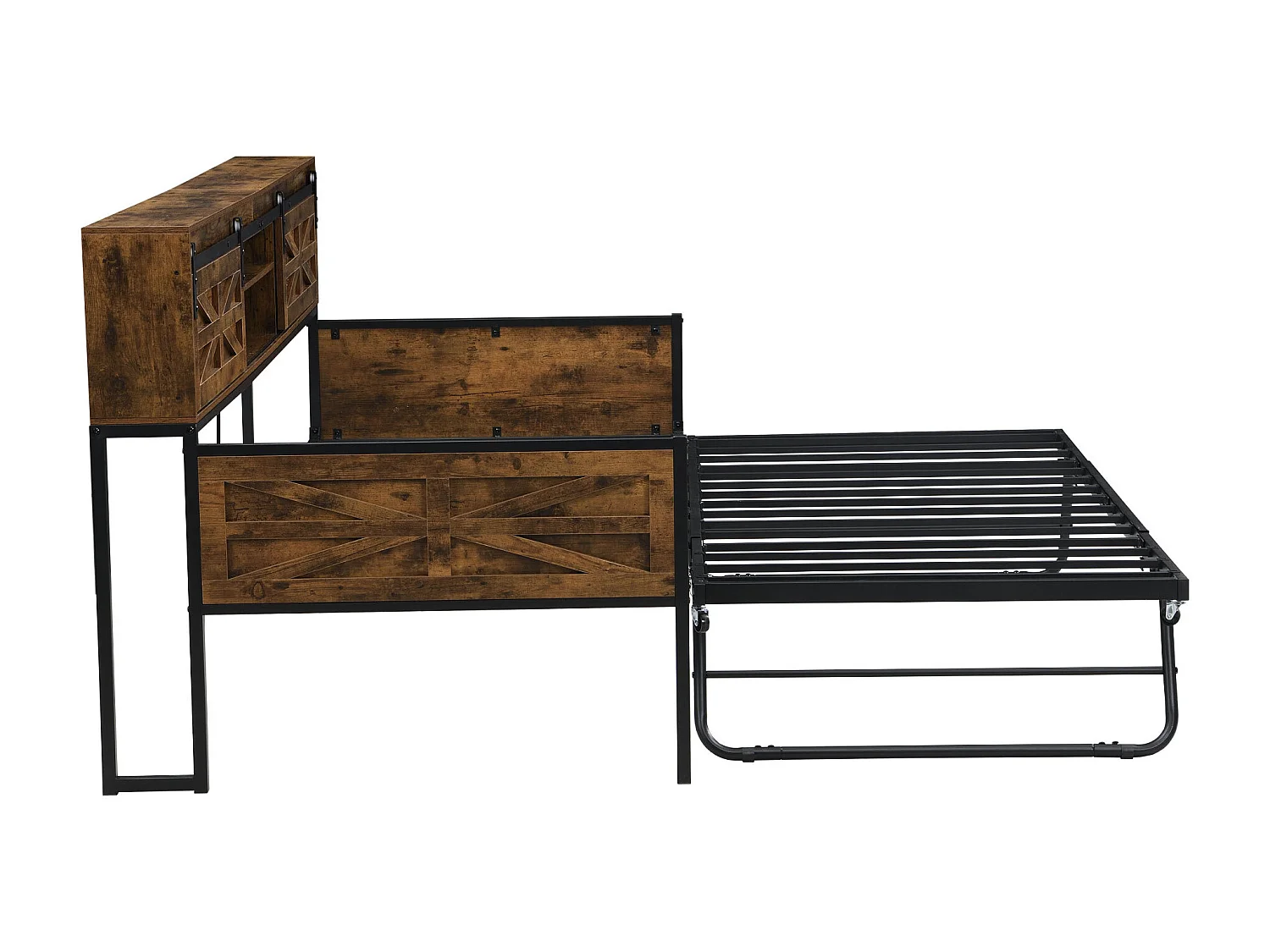 Kinderbed 90x200cm / 90x190cm - Uitschuifbed met multifunctioneel stopcontact en schuifdeur - bruin