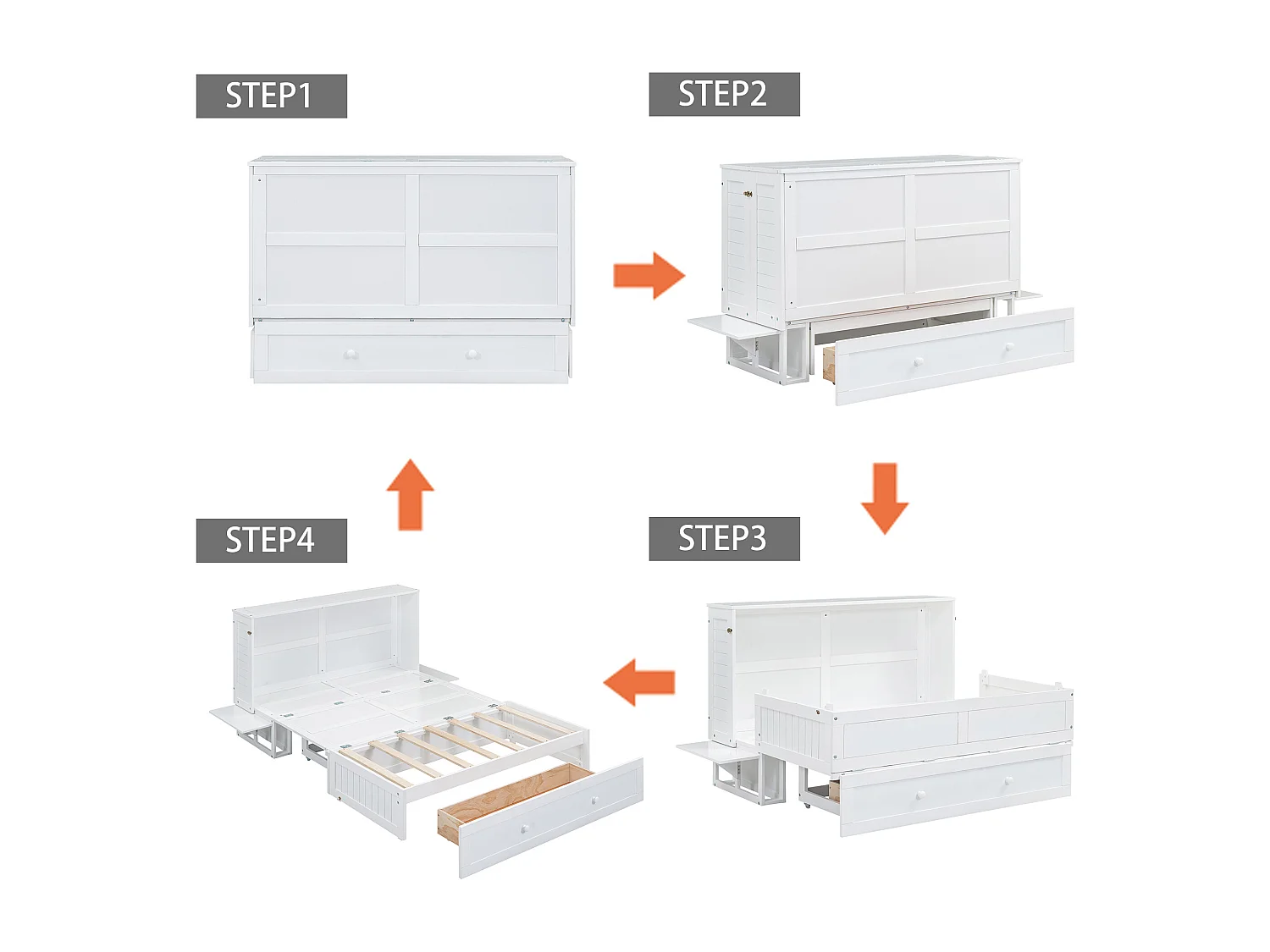 lit adulte 140 x 200 - avec tiroir et étagères - blanc - sans matelas